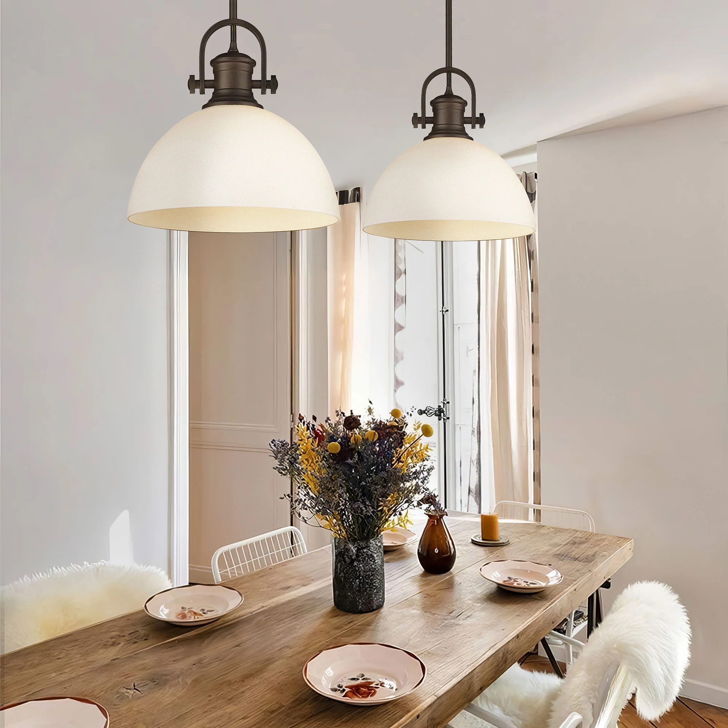 Hines 1-light 14in Pendant in Rubbed Bronze and Opal Glass - Image 5