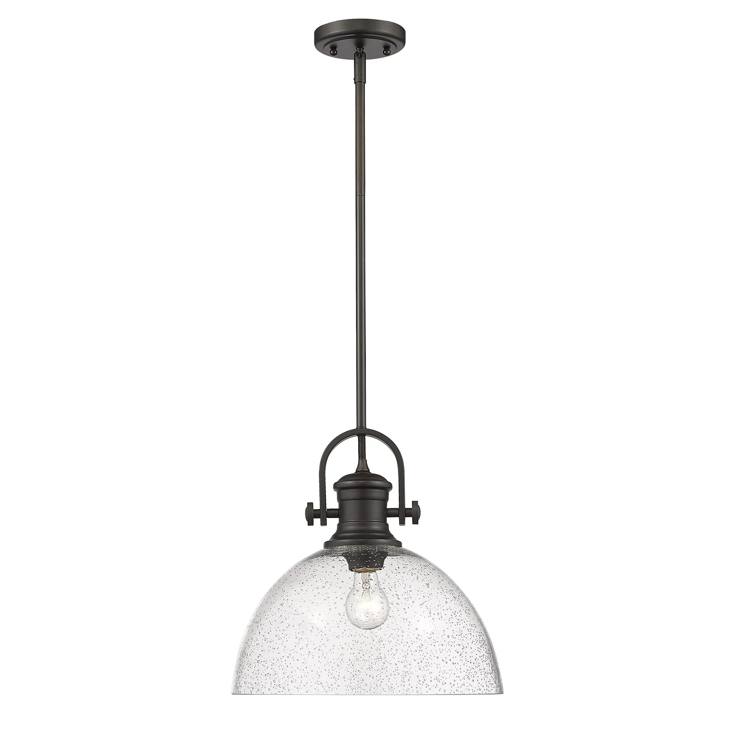 Hines 1-light 14in Pendant in Rubbed Bronze and Seeded Glass - Image 3