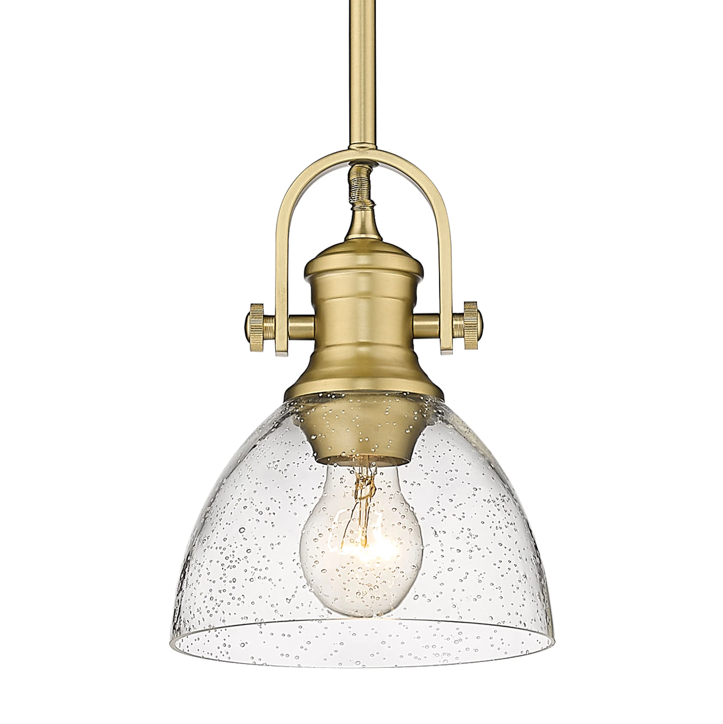 Hines 1-light 7in Pendant in Brushed Champagne Brass and Seeded Glass
