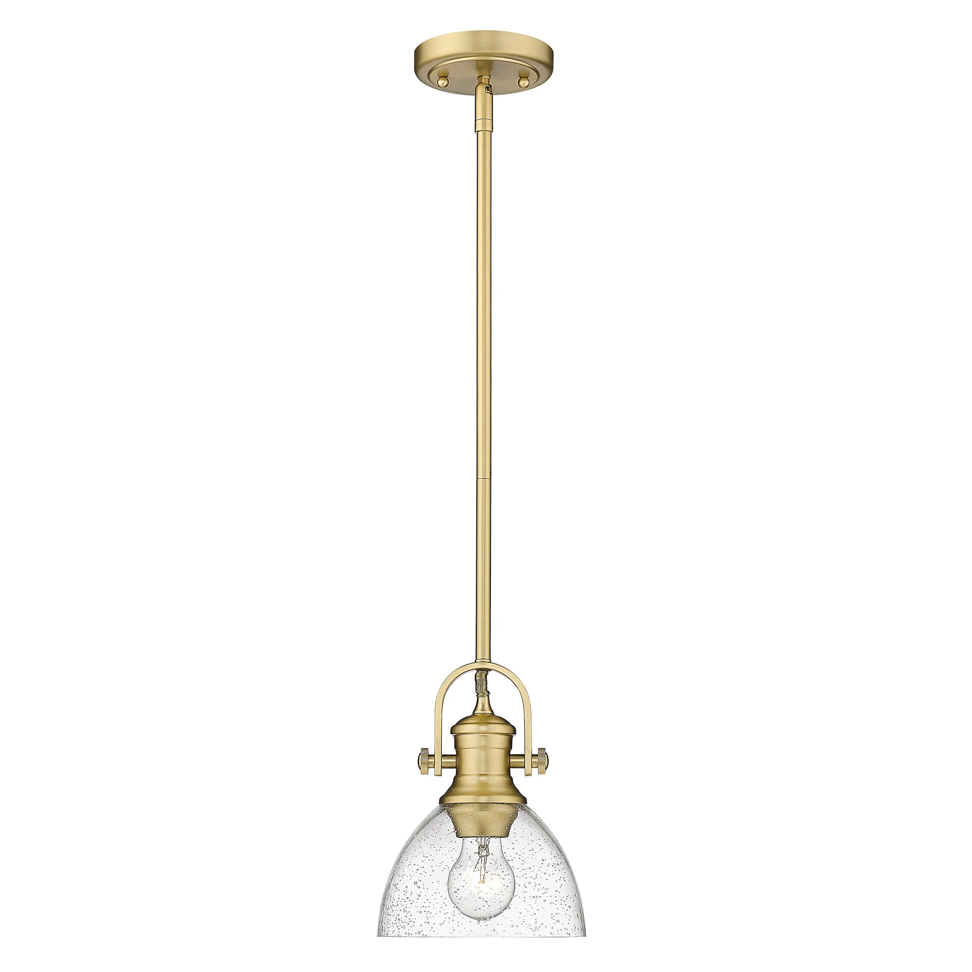 Hines 1-light 7in Pendant in Brushed Champagne Brass and Seeded Glass - Image 2