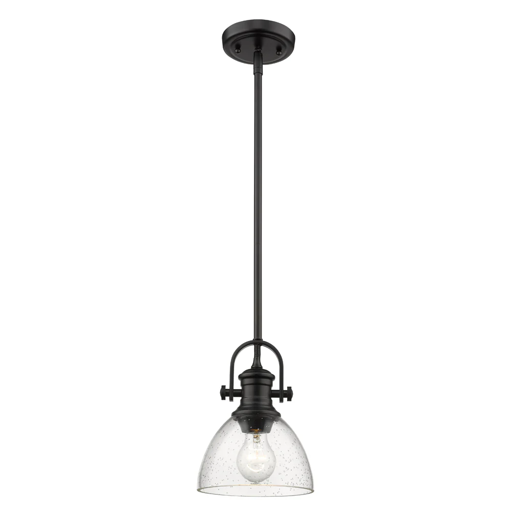 Hines 1-light 7in Pendant in Matte Black and Seeded Glass - Image 4