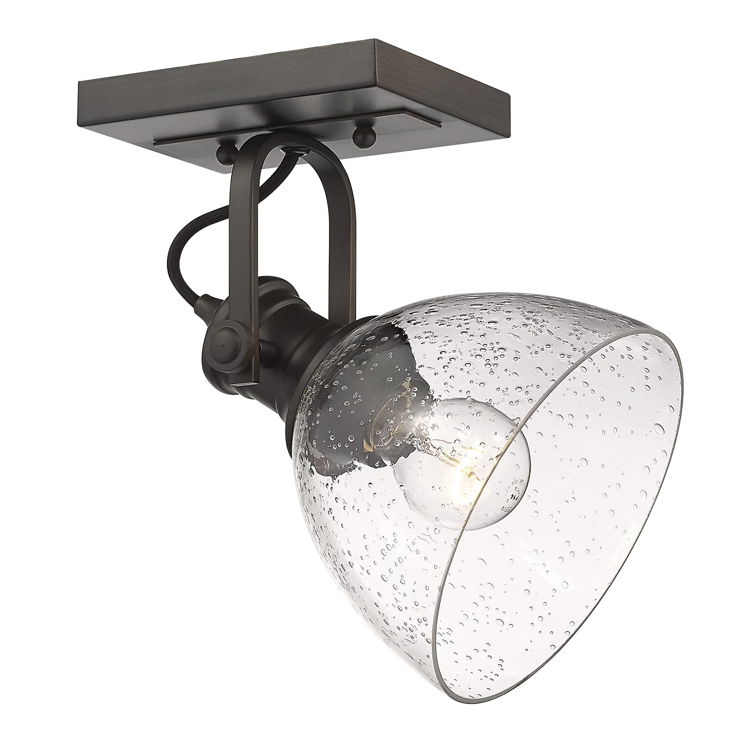 Hines 1-light Adjustable Semi-Flush Mount in Rubbed Bronze and Seeded Glass