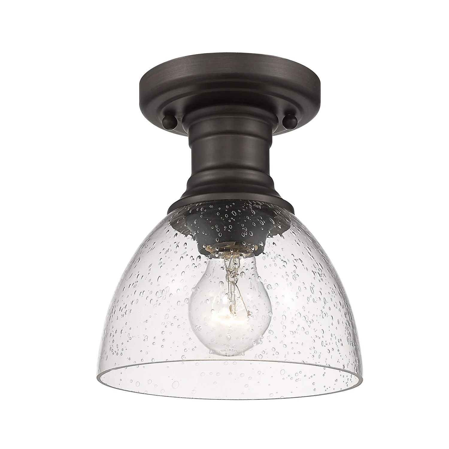 Hines 1-light Semi-Flush Mount in Rubbed Bronze and Seeded Glass
