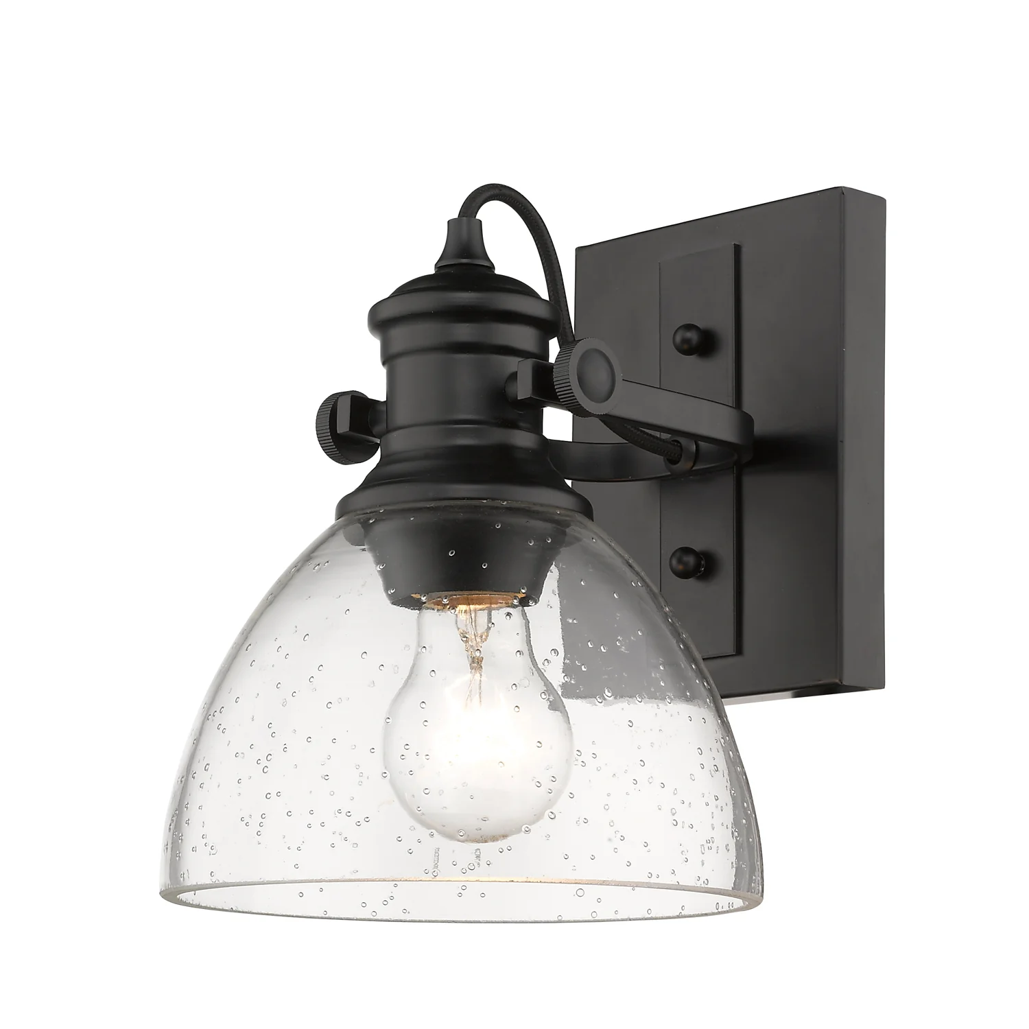 Hines 1-light Vanity in Matte Black and Seeded Glass - Image 2