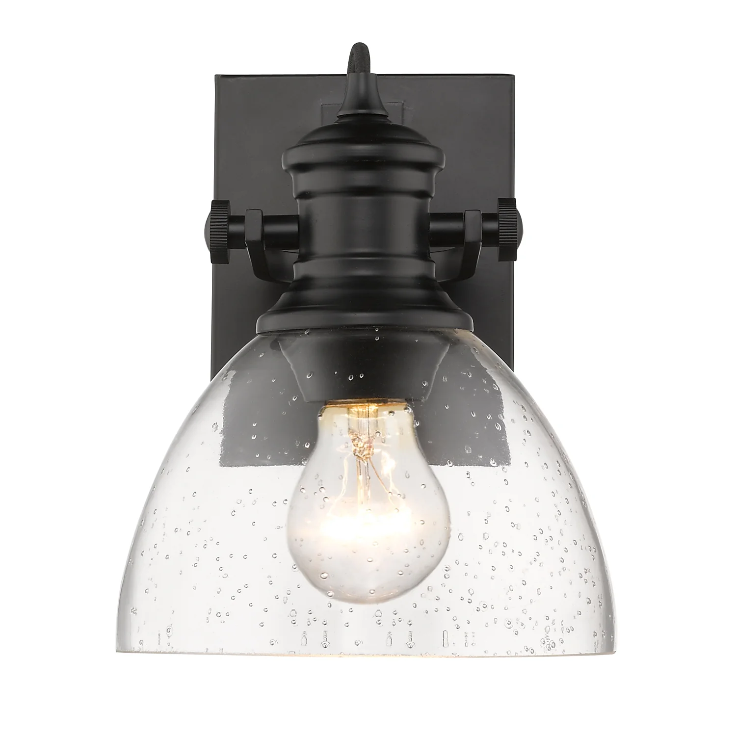 Hines 1-light Vanity in Matte Black and Seeded Glass - Image 3