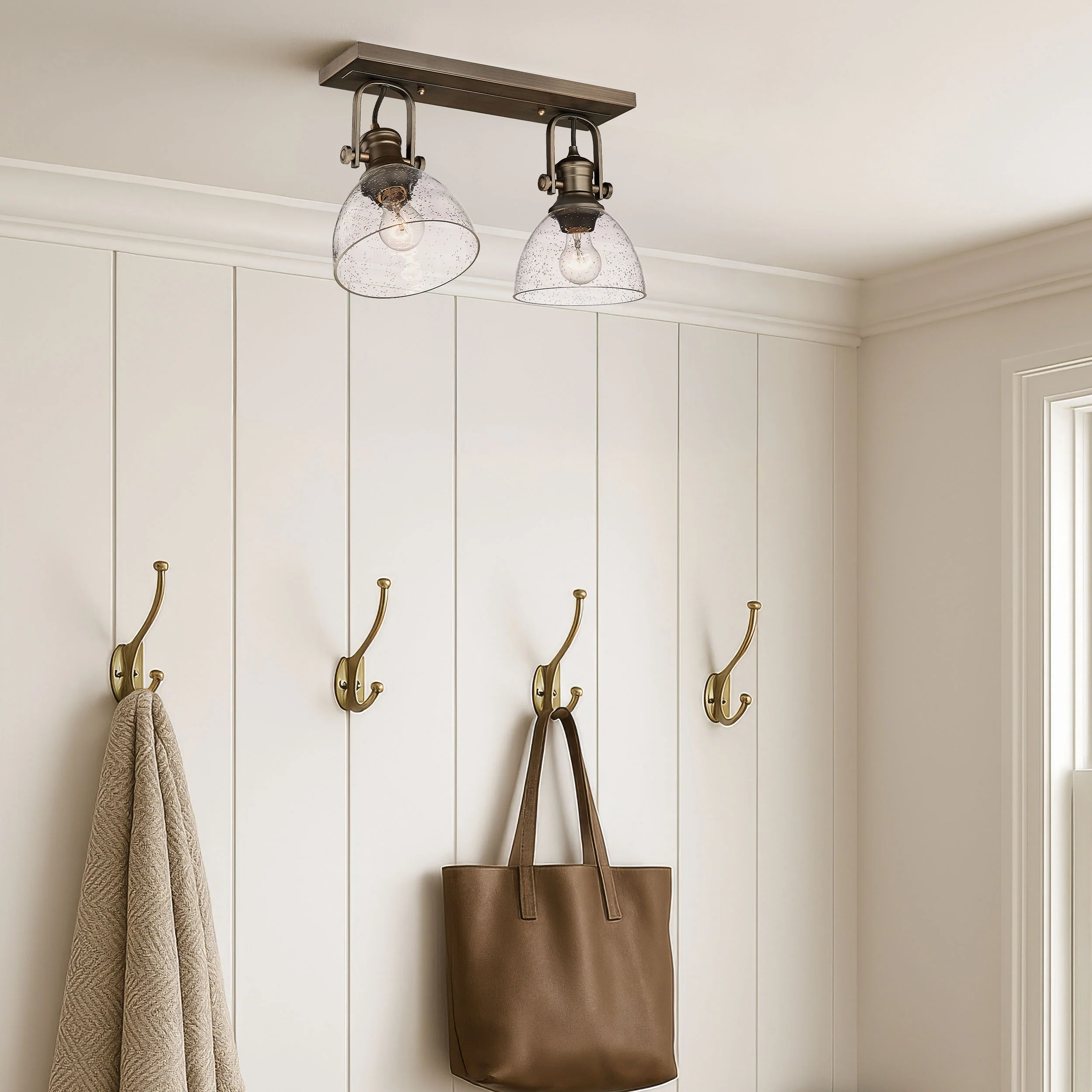 Hines 2-light Semi-Flush Mount in Rubbed Bronze and Seeded Glass - Image 3