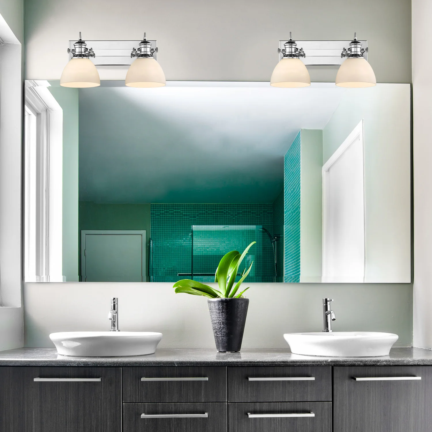 Hines 2-light Vanity in Chrome and Opal Glass - Image 4