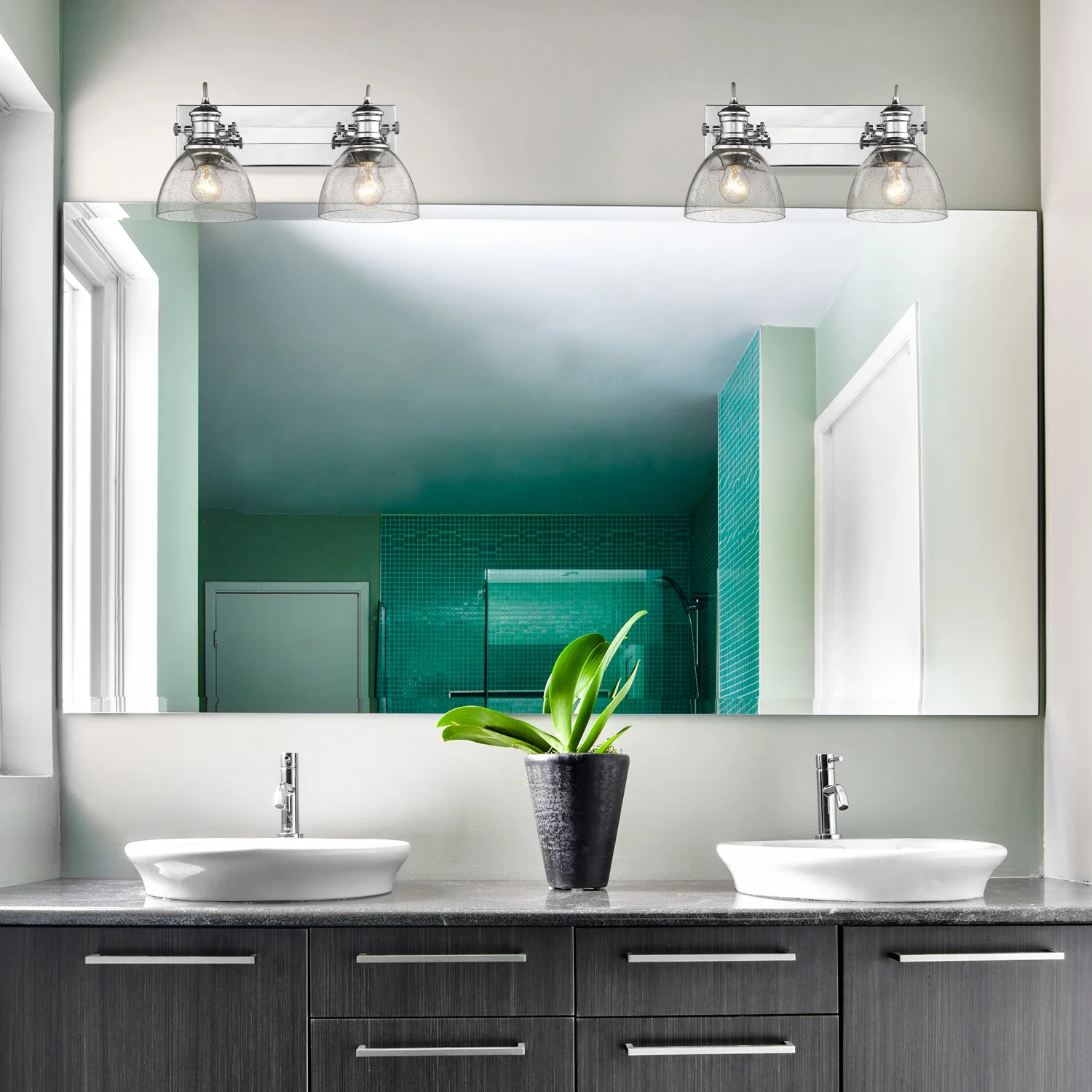 Hines 2-light Vanity in Chrome and Seeded Glass - Image 4