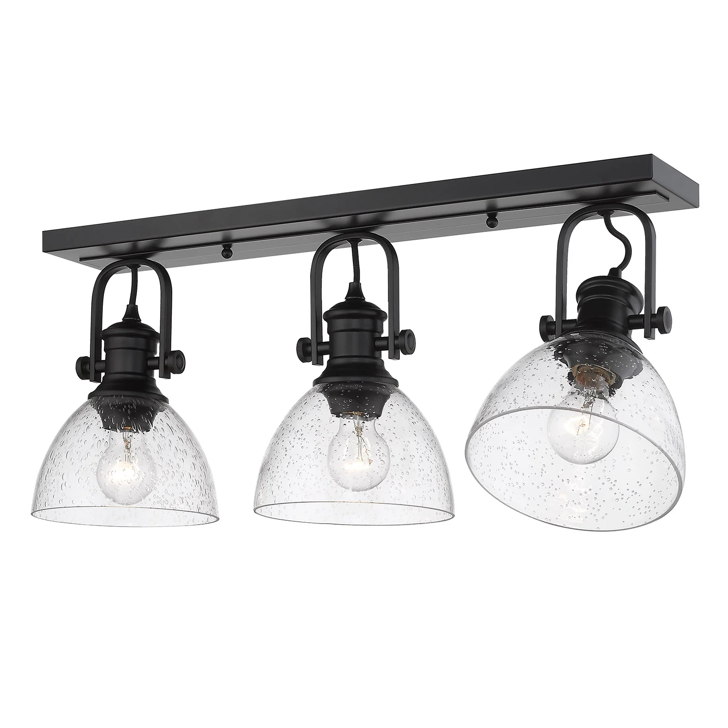 Hines 3-light Semi-Flush Mount in Matte Black and Seeded Glass