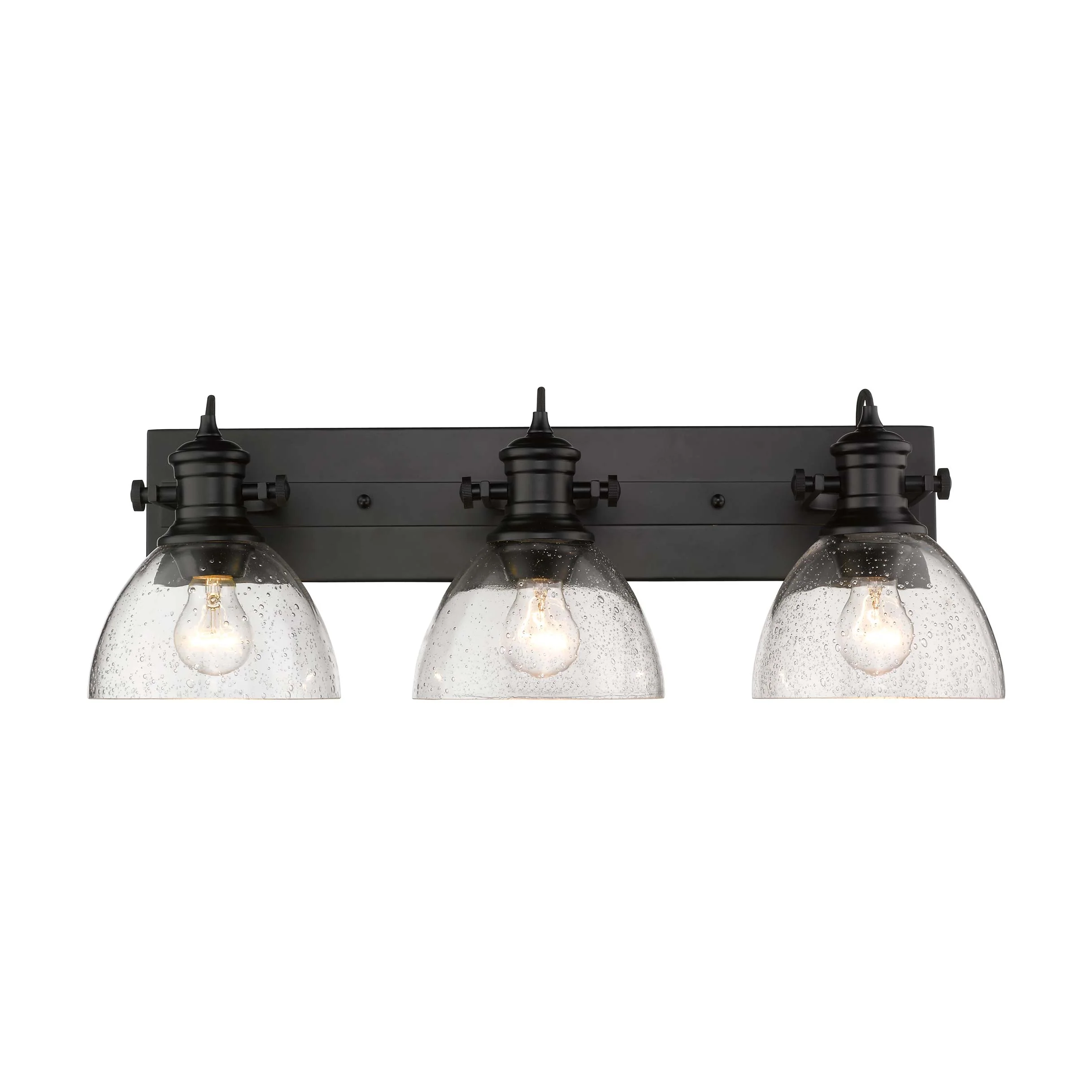 Hines 3-light Vanity in Matte Black and Seeded Glass - Image 3