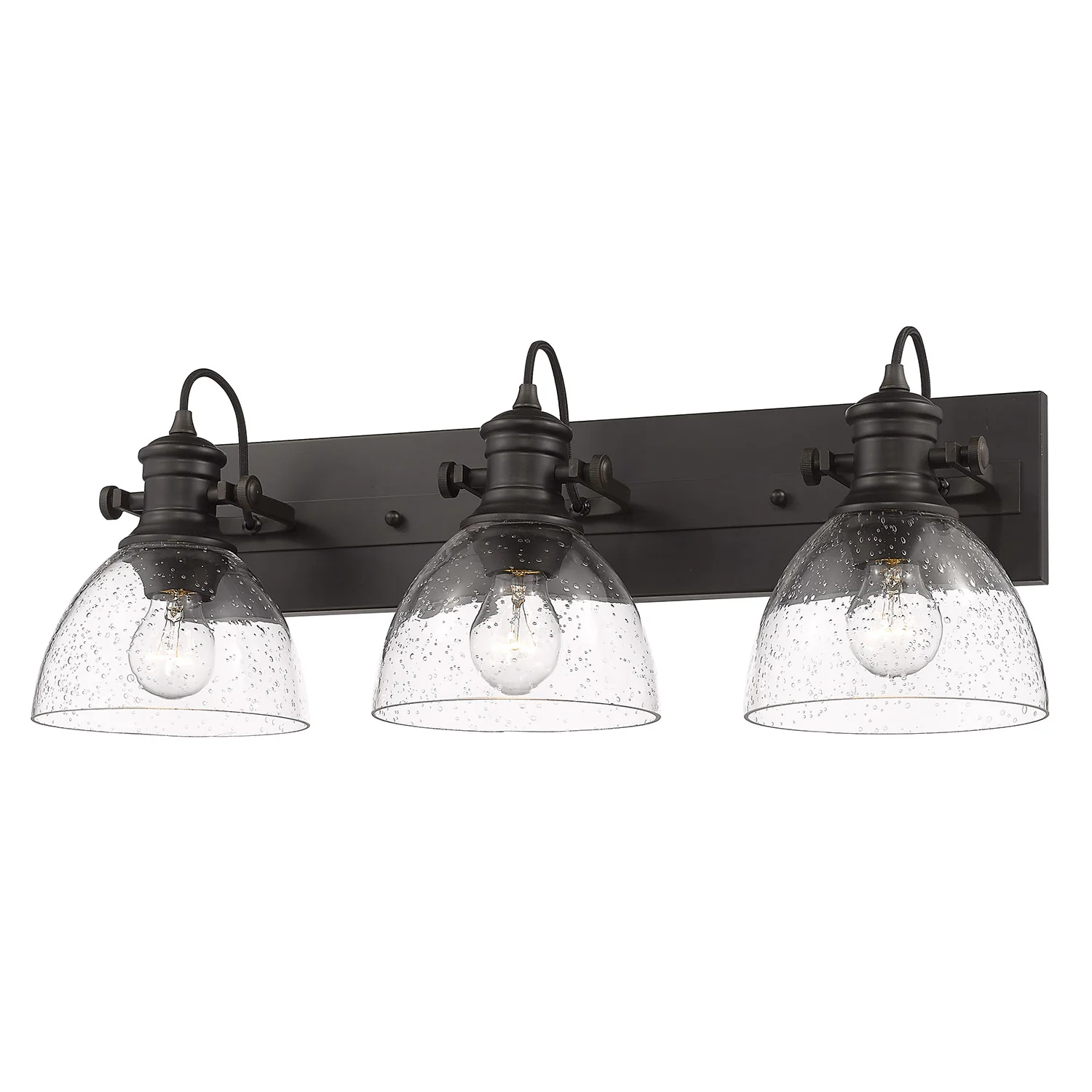 Hines 3-light Vanity in Rubbed Bronze and Seeded Glass - Image 2