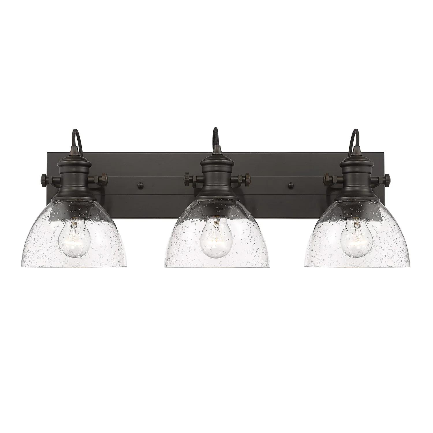 Hines 3-light Vanity in Rubbed Bronze and Seeded Glass - Image 3