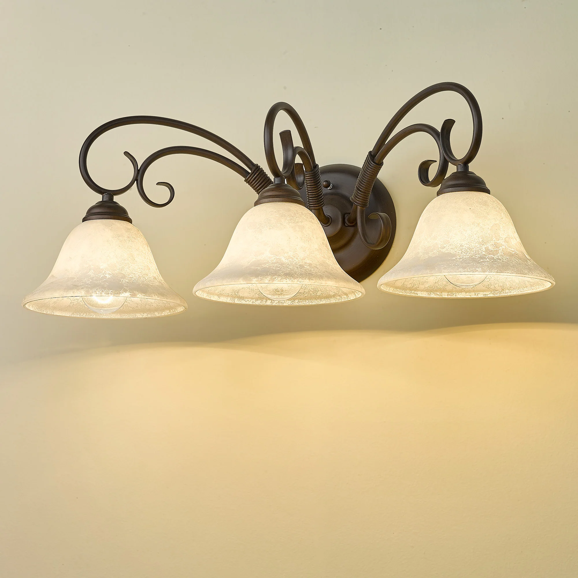Homestead 3-light Vanity in Rubbed Bronze and Tea Stone Glass - Image 5