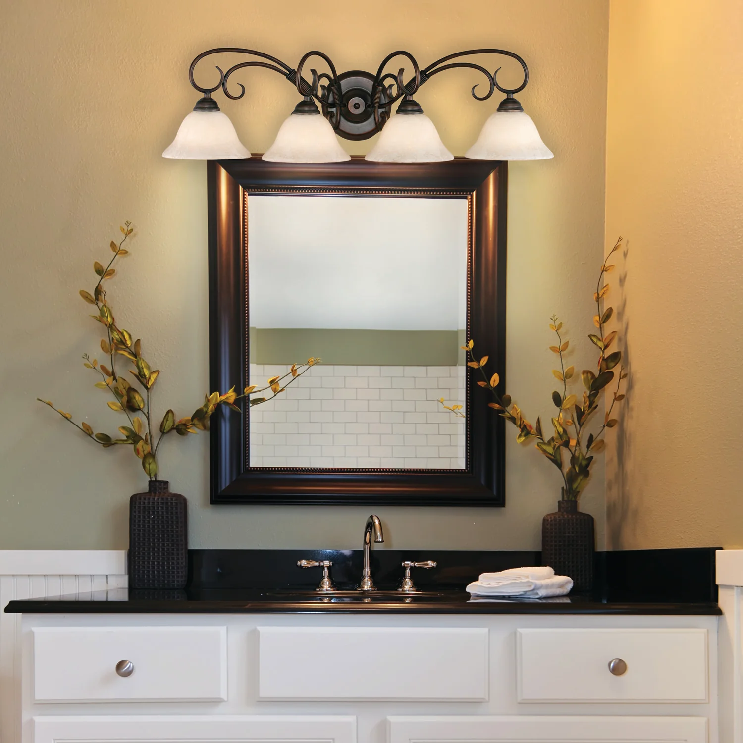 Homestead 4-light Vanity in Rubbed Bronze and Tea Stone Glass - Image 7