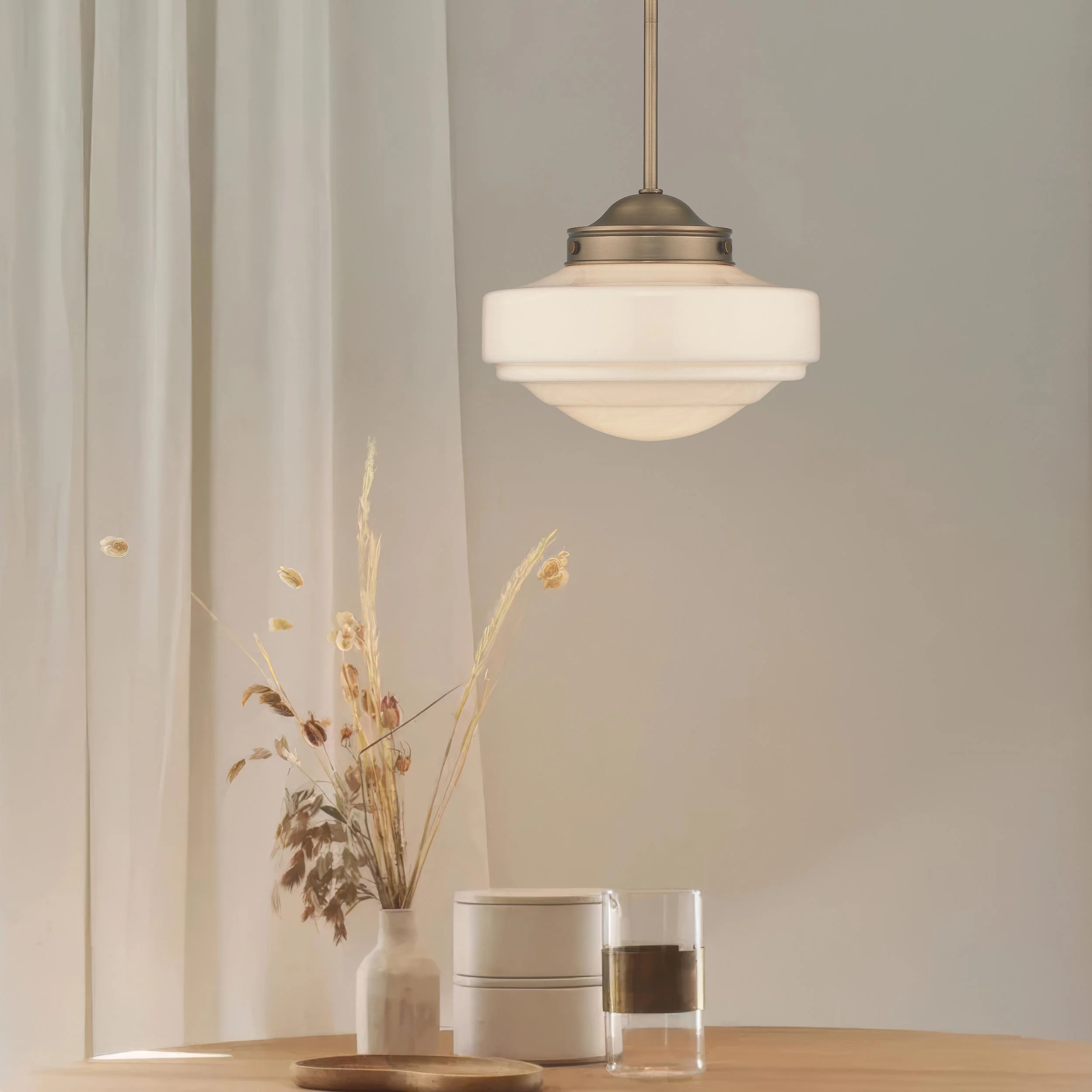 Ingalls 1-light 12in Pendant in Modern Brass and Vintage Milk Glass - Image 3