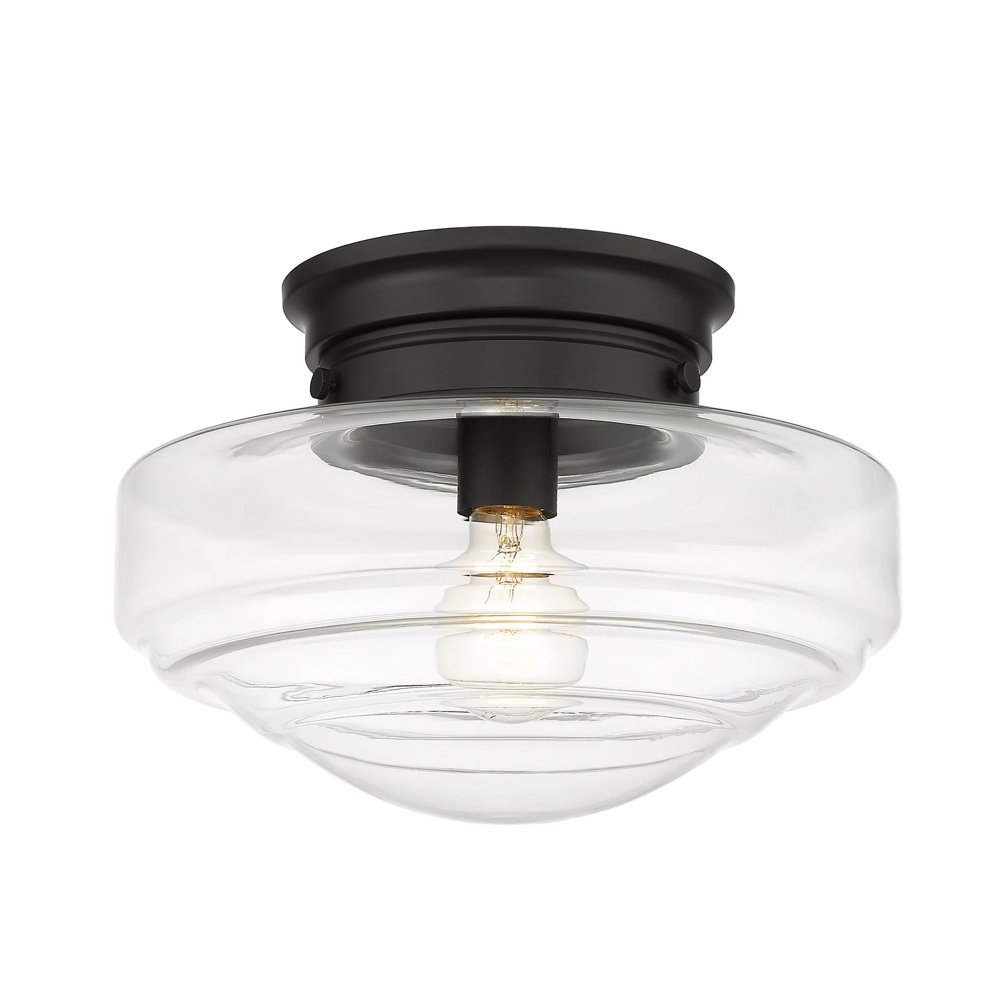 Ingalls 1-light 12in Semi-Flush Mount in Matte Black and Clear Glass