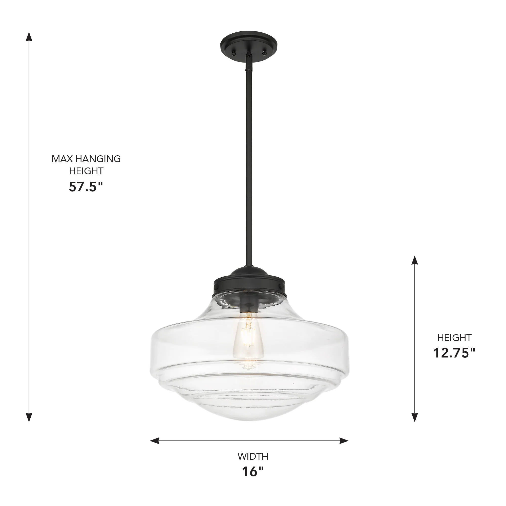 Ingalls 1-light 16in Pendant in Matte Black and Clear Glass - Image 4