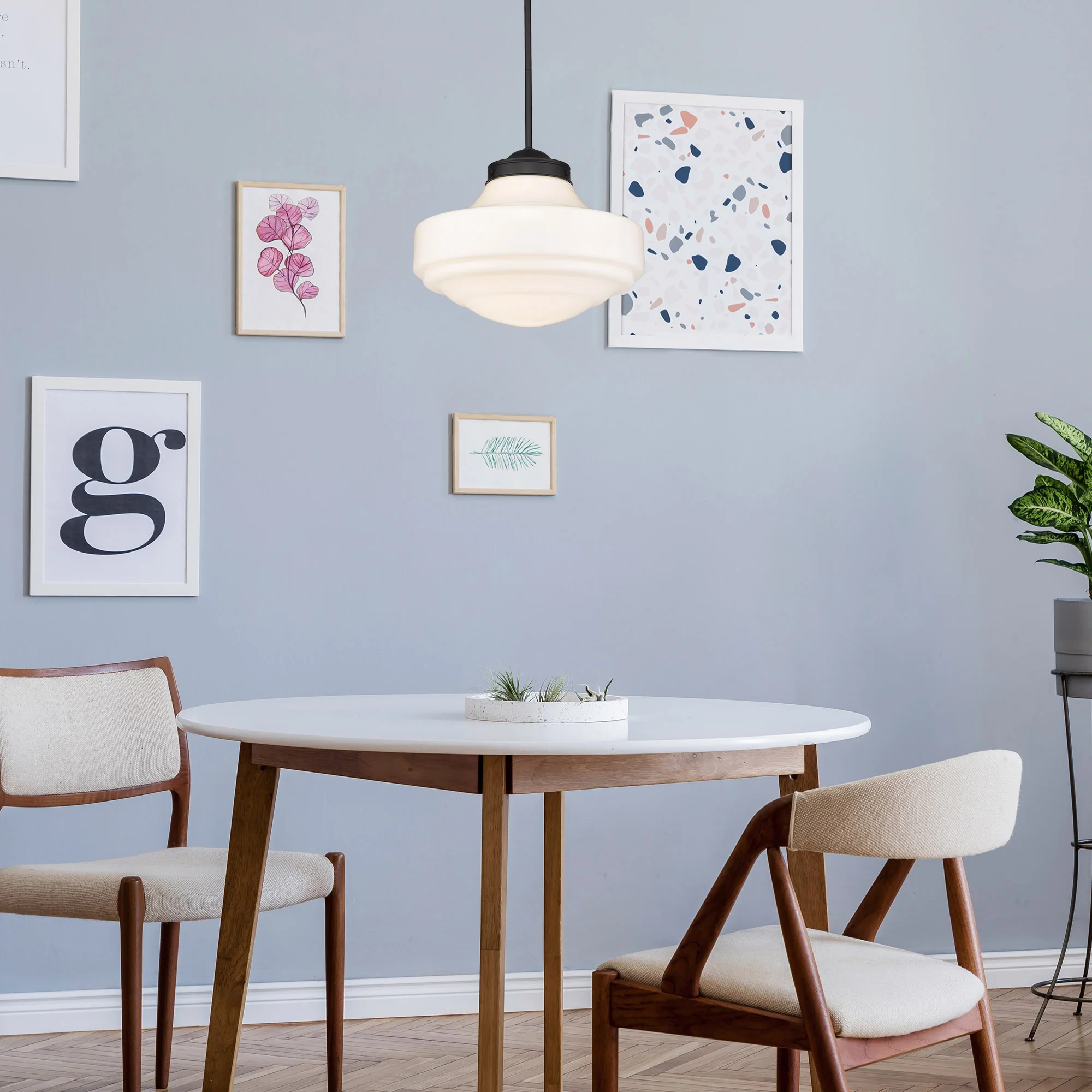 Ingalls 1-light 16in Pendant in Matte Black and Vintage Milk Glass - Image 4