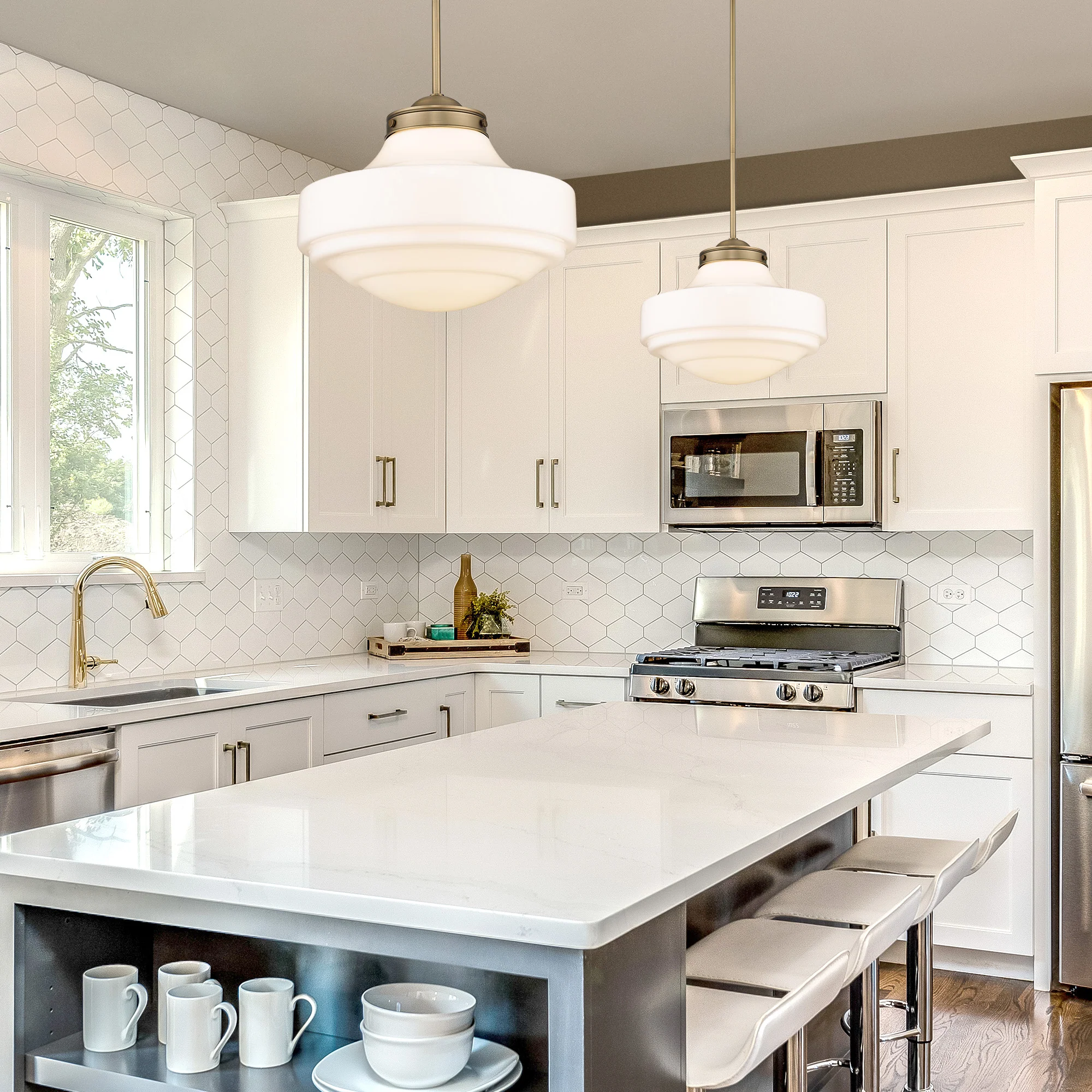 Ingalls 1-light 16in Pendant in Modern Brass and Vintage Milk Glass - Image 4