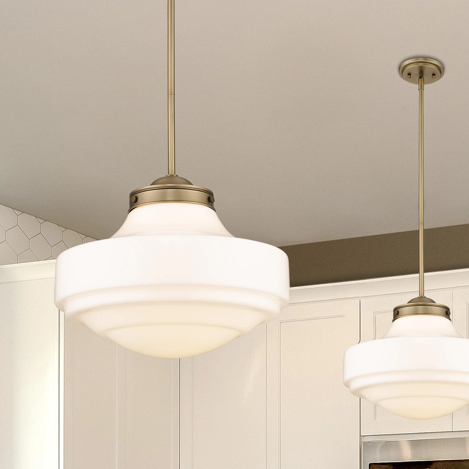 Ingalls 1-light 16in Pendant in Modern Brass and Vintage Milk Glass - Image 5