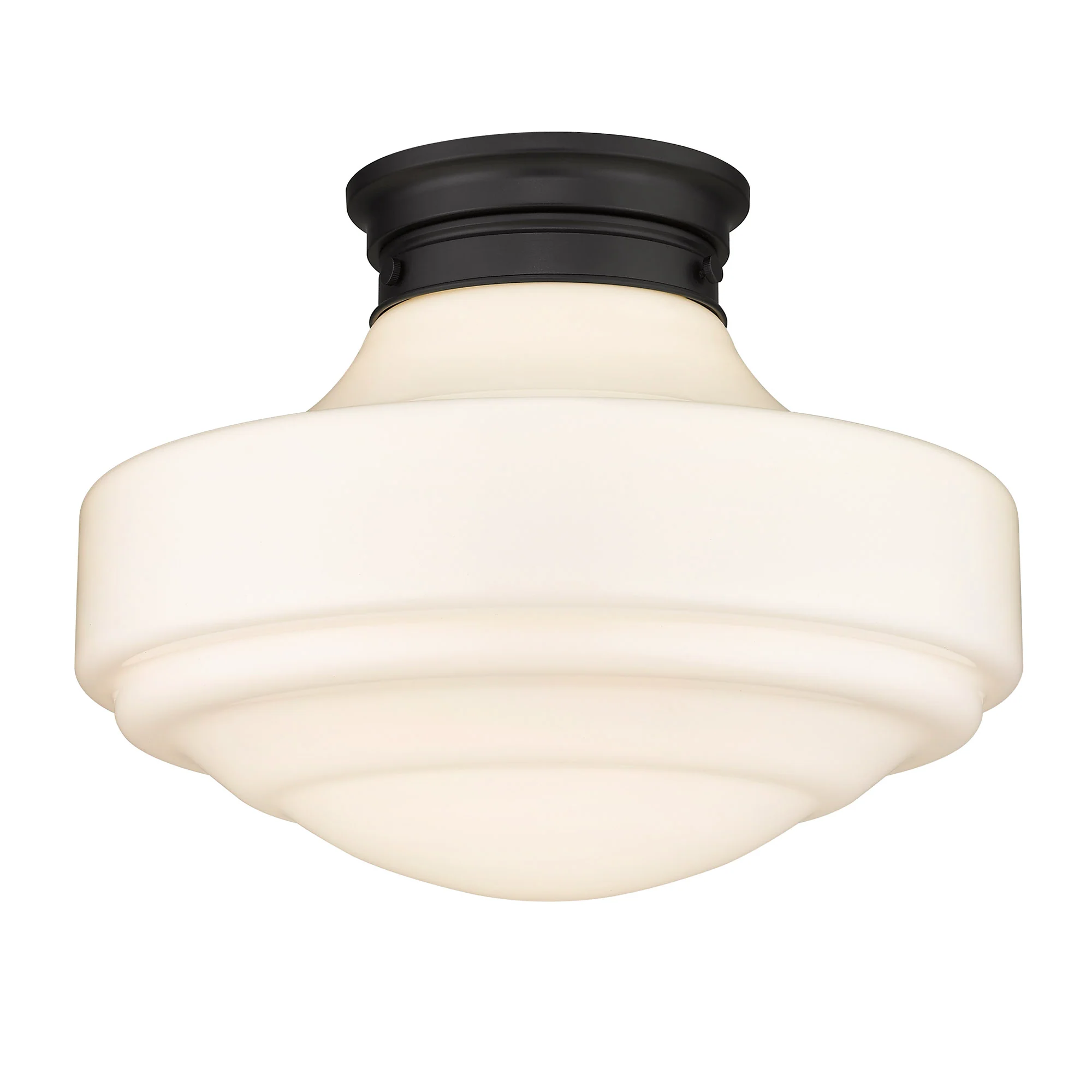 Ingalls 1-light 16in Semi-Flush Mount in Matte Black and Vintage Milk Glass