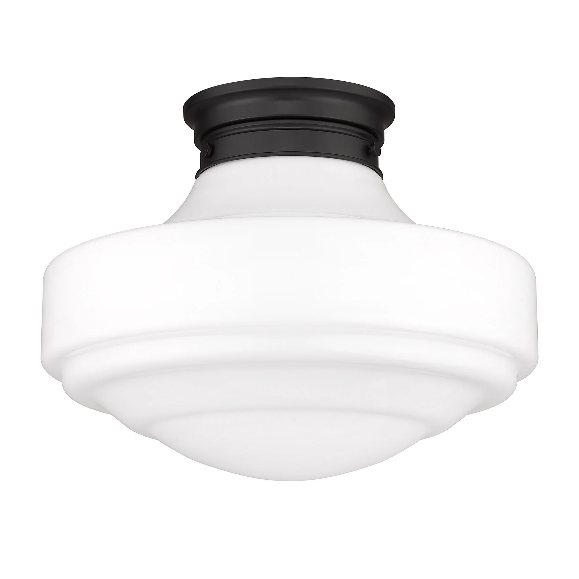 Ingalls 1-light 16in Semi-Flush Mount in Matte Black and Vintage Milk Glass - Image 2
