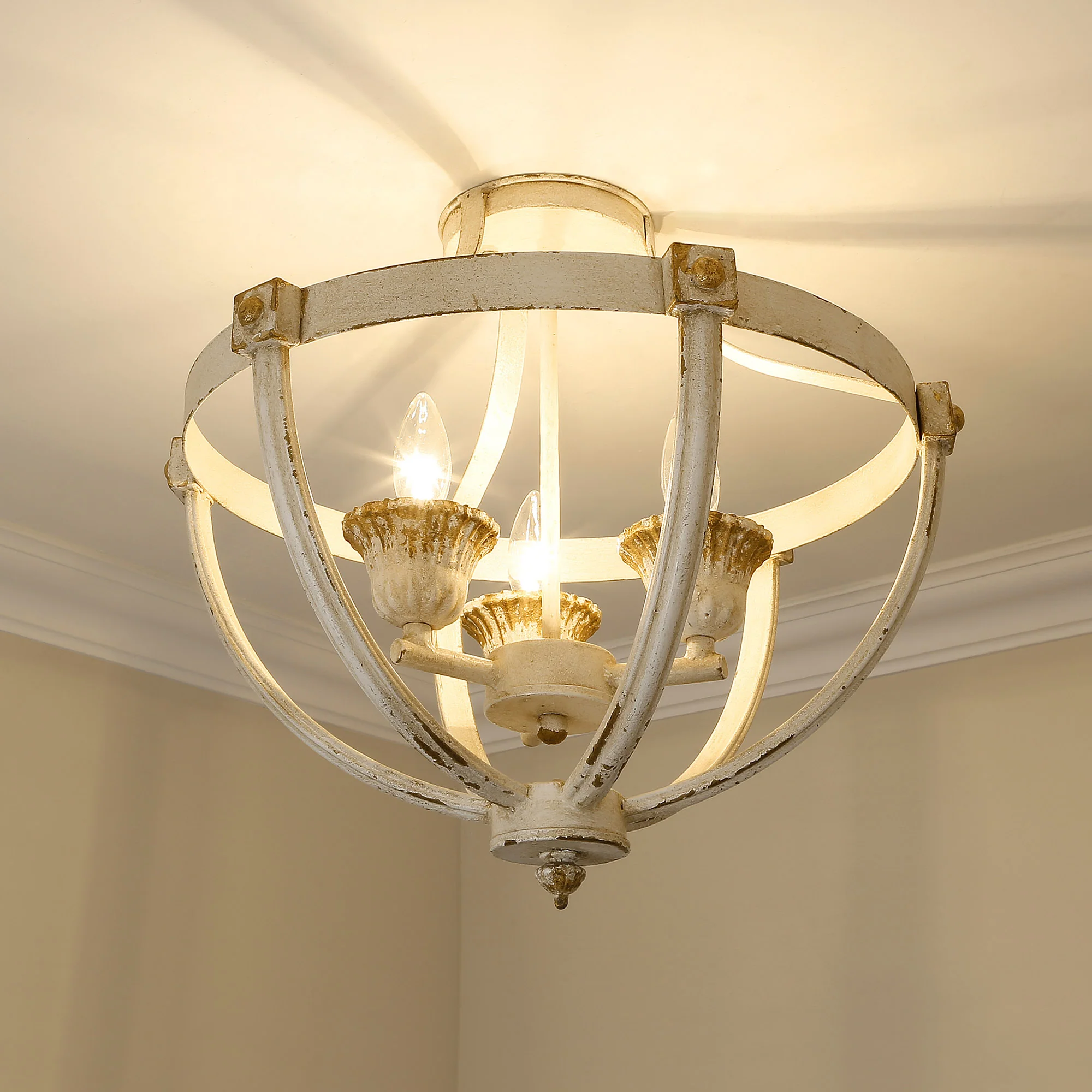 Jules 3-light Semi-Flush Mount in Antique Ivory - Image 4