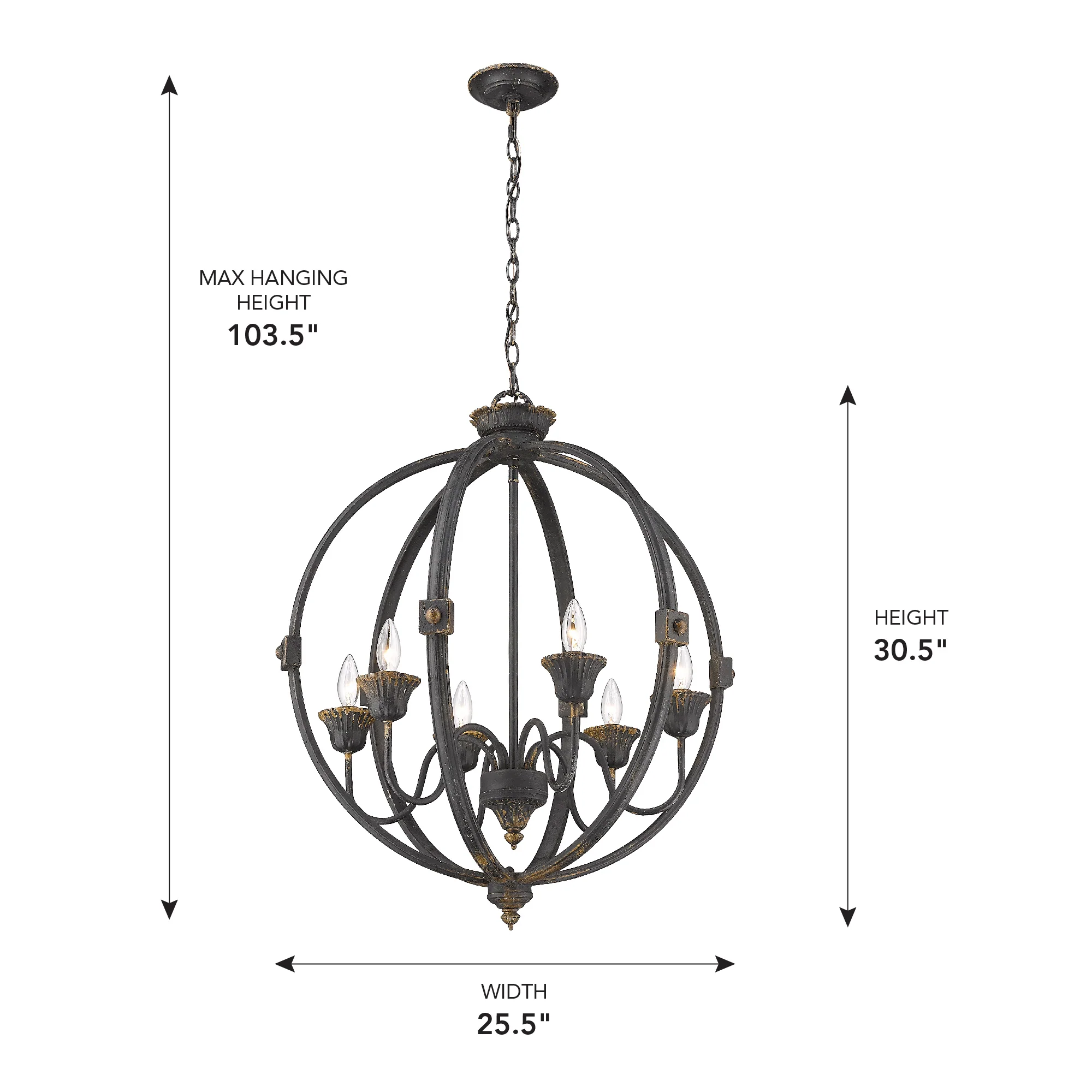 Jules 6-light Chandelier in Antique Black Iron - Image 6