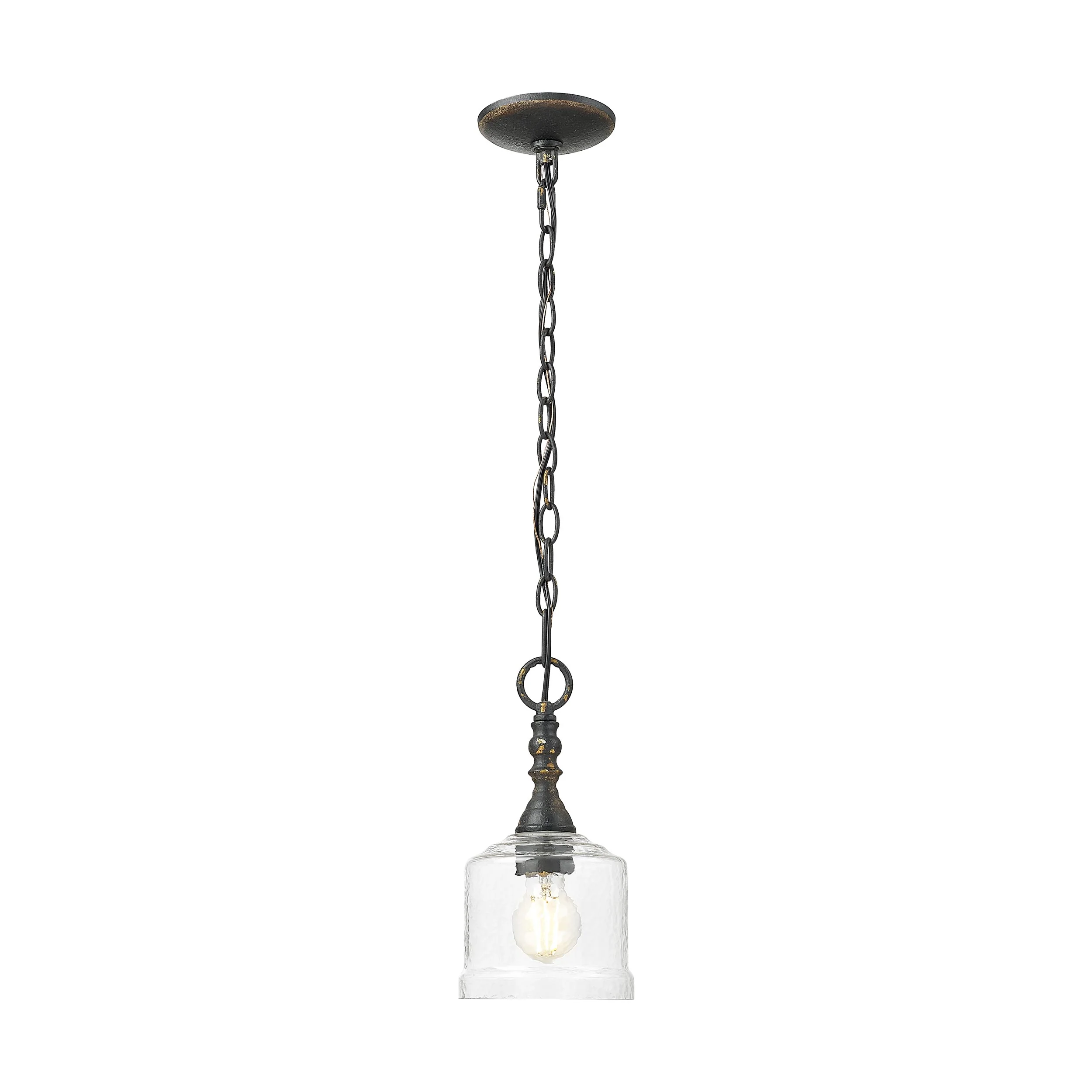 Keating 1-light Pendant in Antique Black Iron and Hammered Water Glass - Image 2
