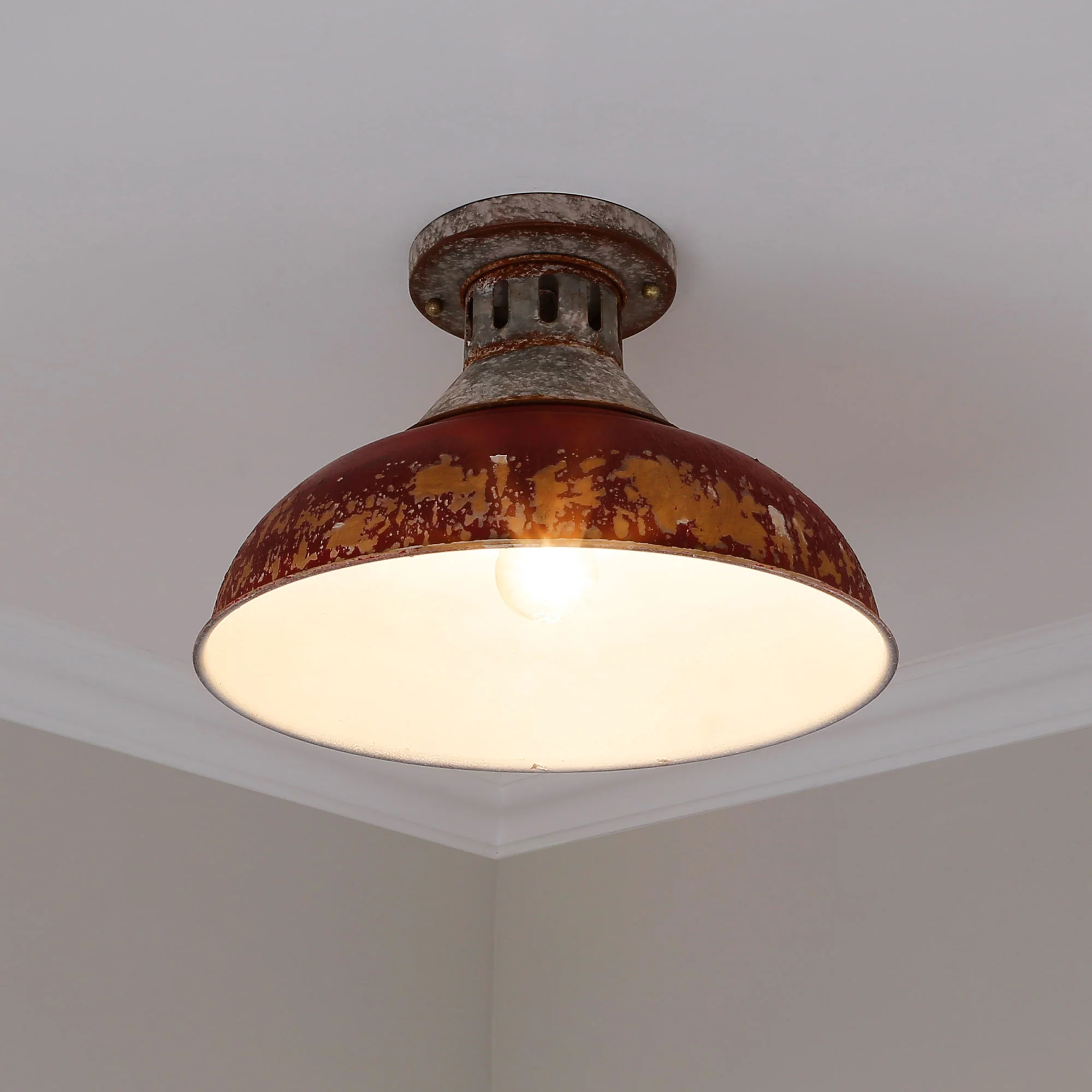 Kinsley 1-light Semi-Flush Mount in Antique Red shade - Image 3