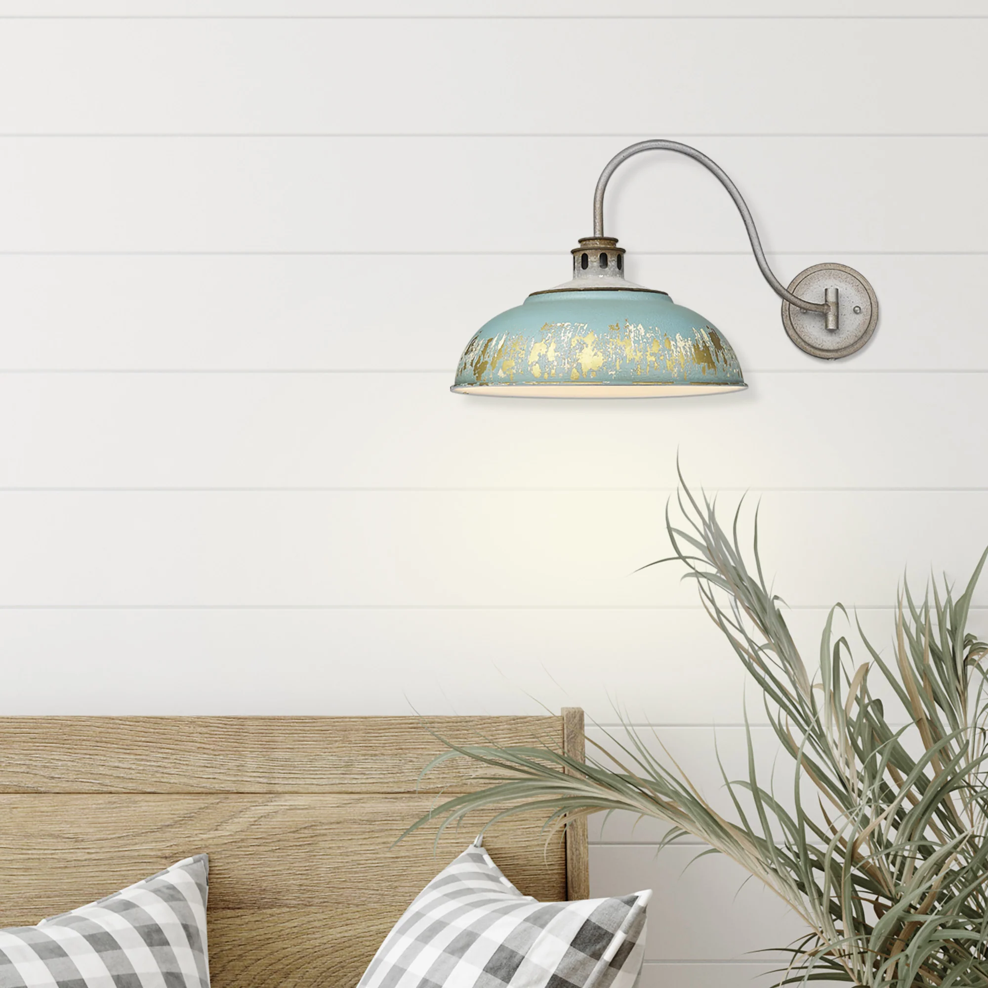Kinsley 1-light Swing Arm Wall Lamp in Antique Teal shade - Image 3
