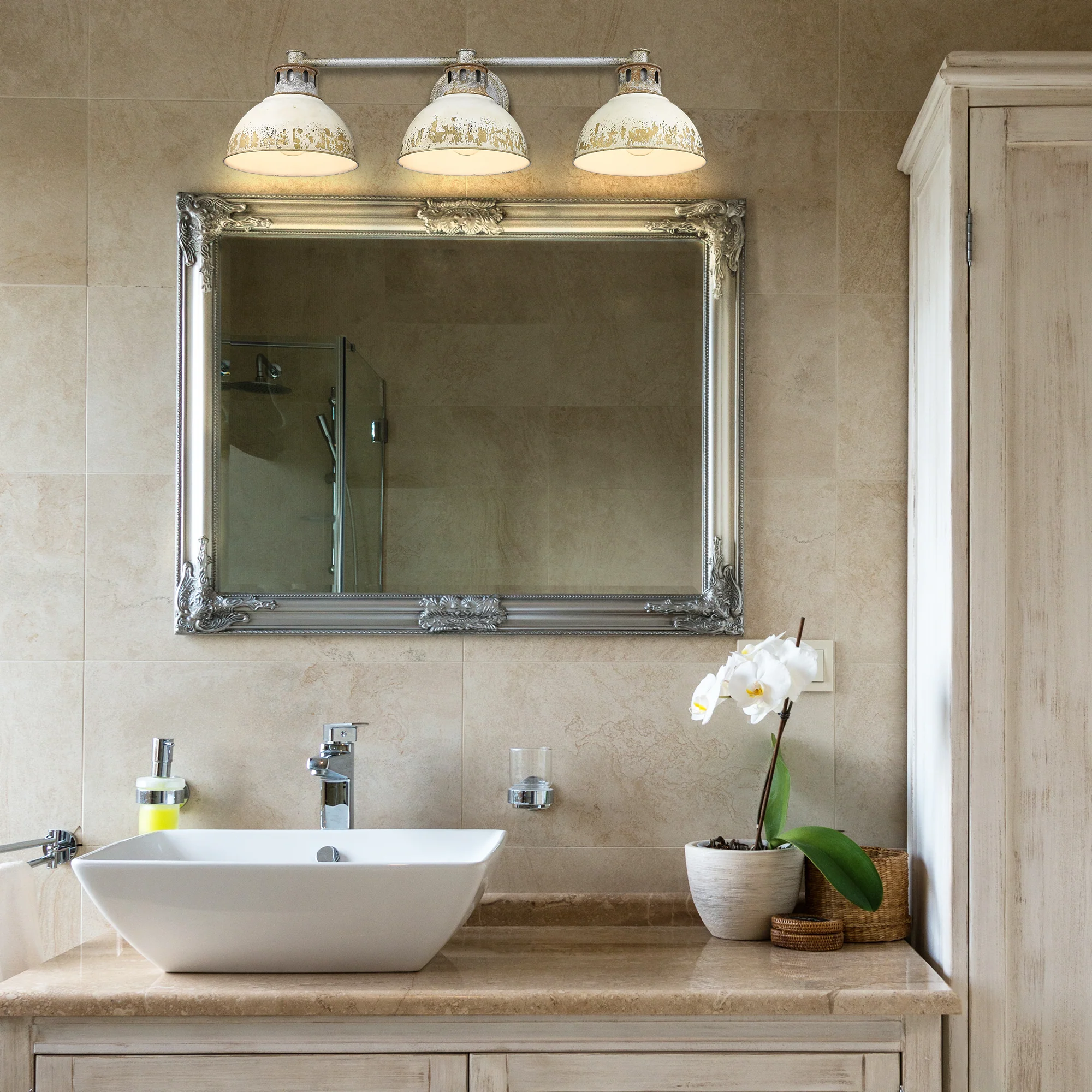 Kinsley 3-light Vanity in Antique Ivory shade - Image 3