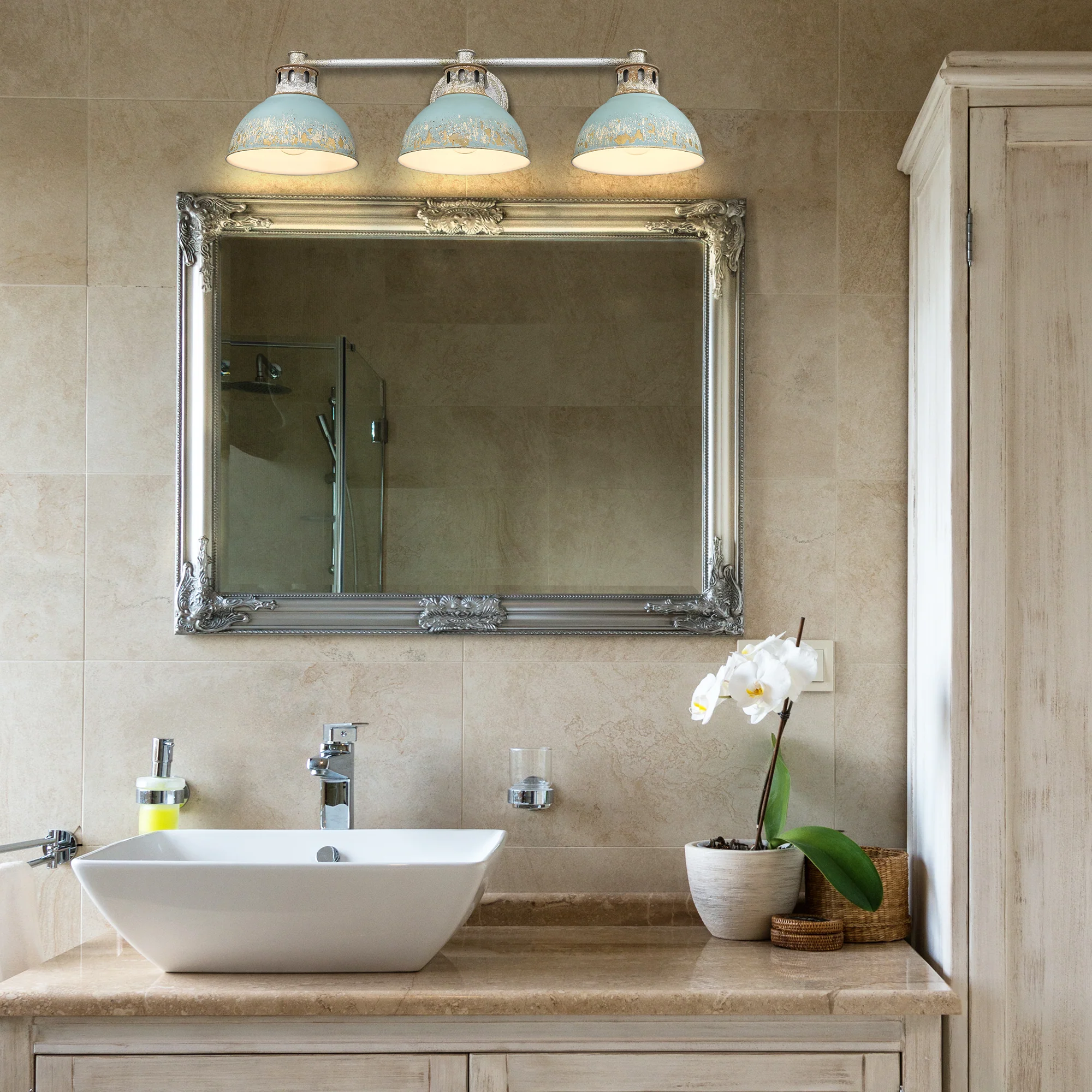 Kinsley 3-light Vanity in Antique Teal shade - Image 3