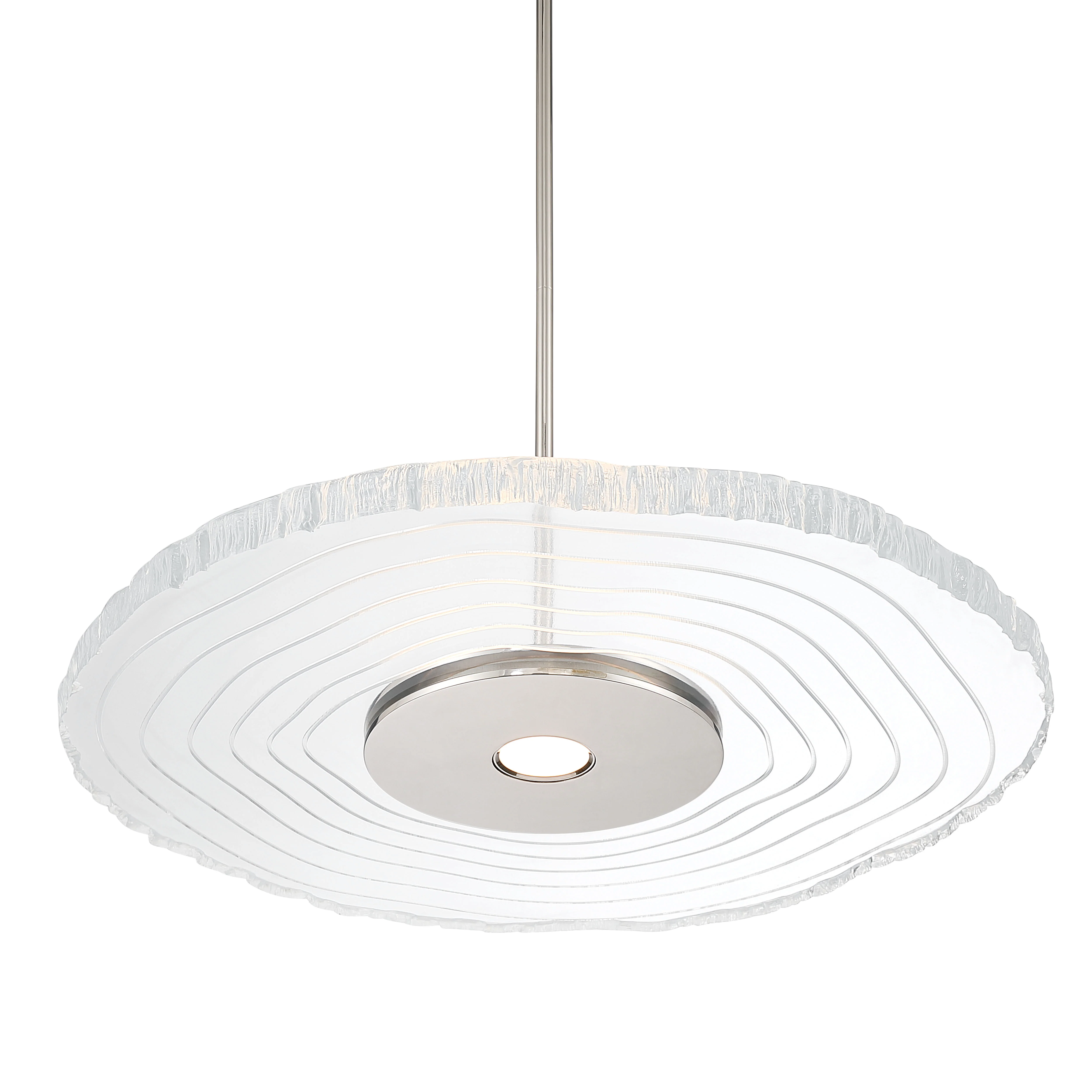Luminwood Integrated LED 24n Pendant in Polished Nickel with Wood-Pressed Clear Resin