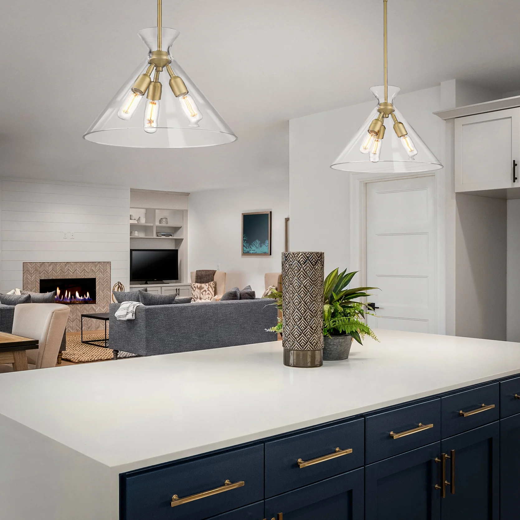 Malta 3-light Pendant in Brushed Champagne Brass - Image 2