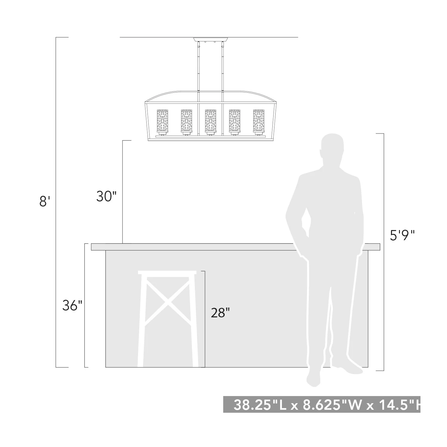 Mercer 5-light Island Light in Matte Black and Clear Glass - Image 7