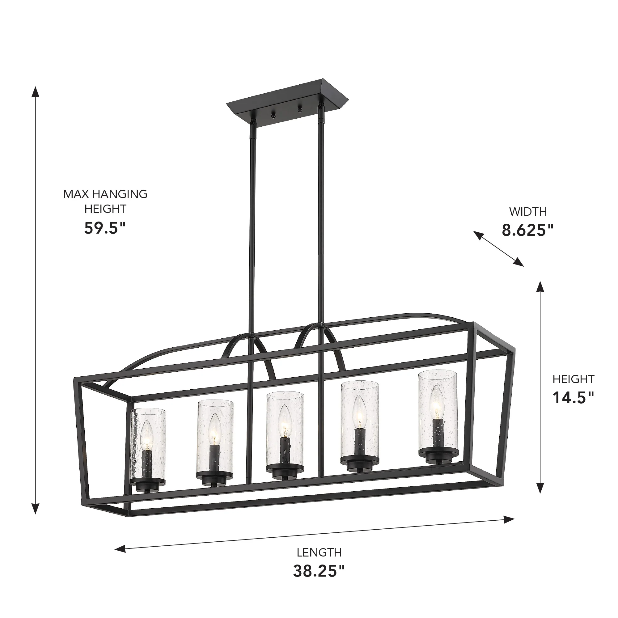 Mercer 5-light Island Light in Matte Black and Seeded Glass - Image 4