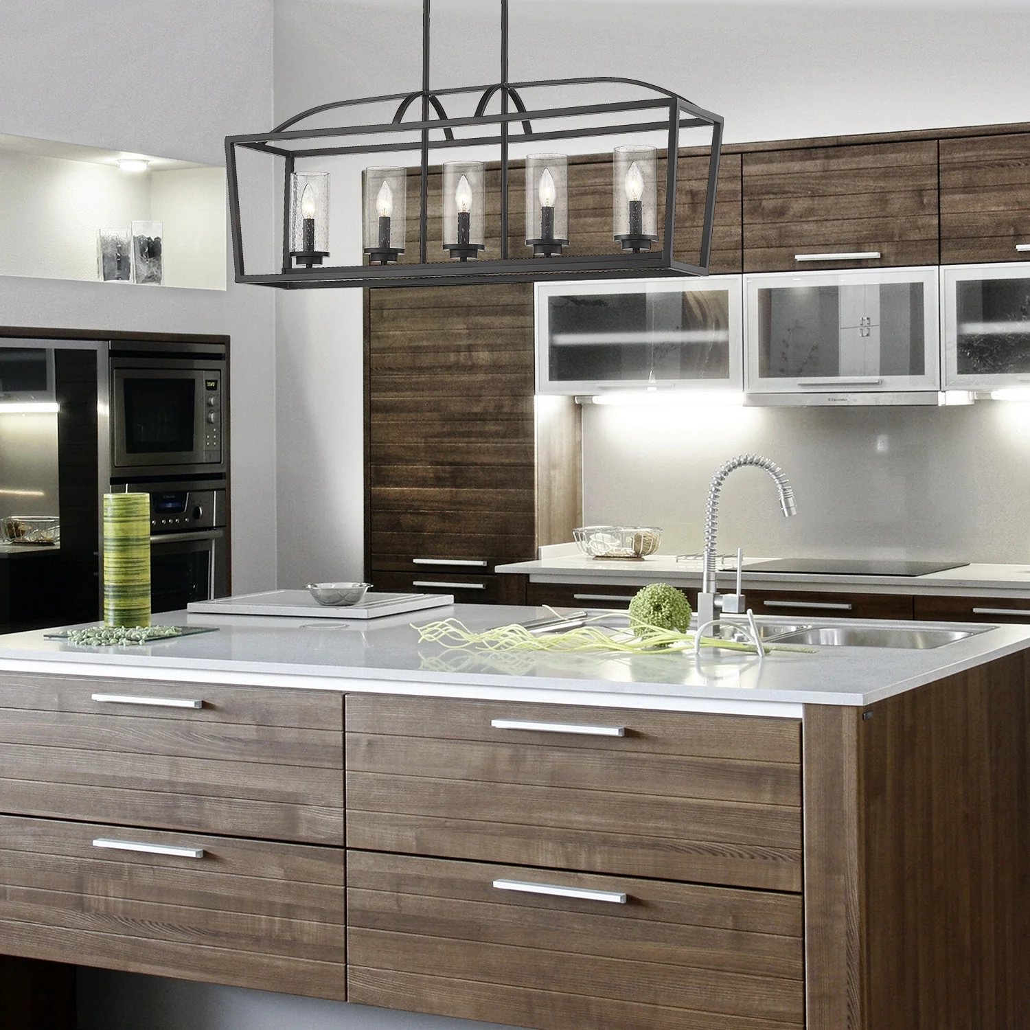 Mercer 5-light Island Light in Matte Black and Seeded Glass - Image 5