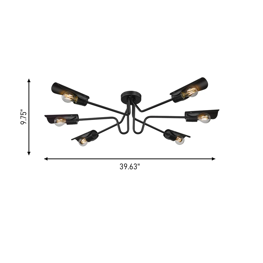 Newton 6-light Semi-Flush Mount in Matte Black - Image 11