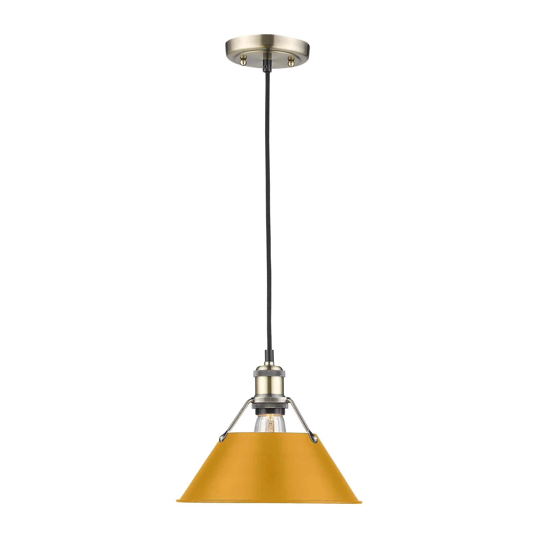 Orwell 1-light 10in Pendant in Aged Brass and Auric Yellow shade - Image 2