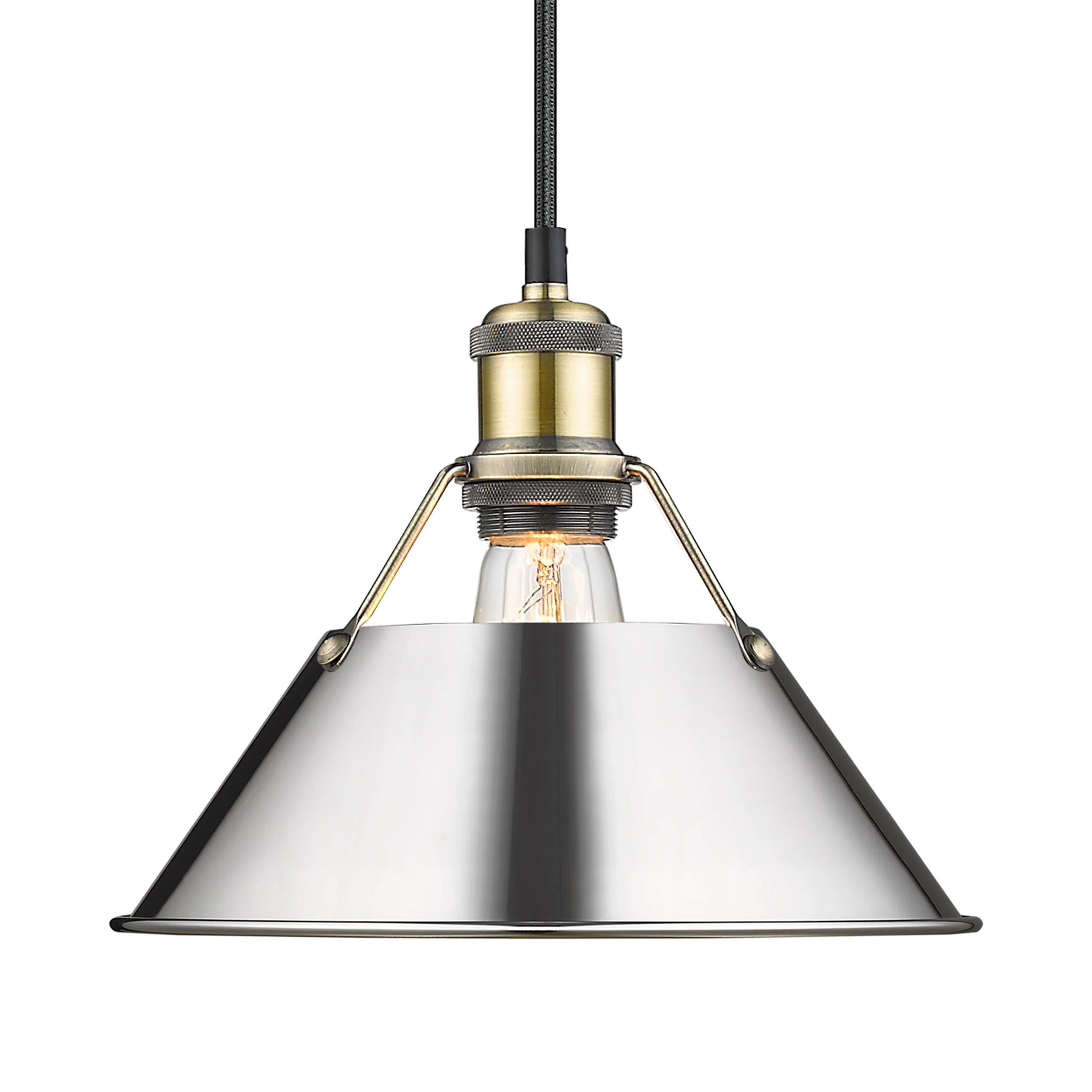 Orwell 1-light 10in Pendant in Aged Brass and Chrome shade