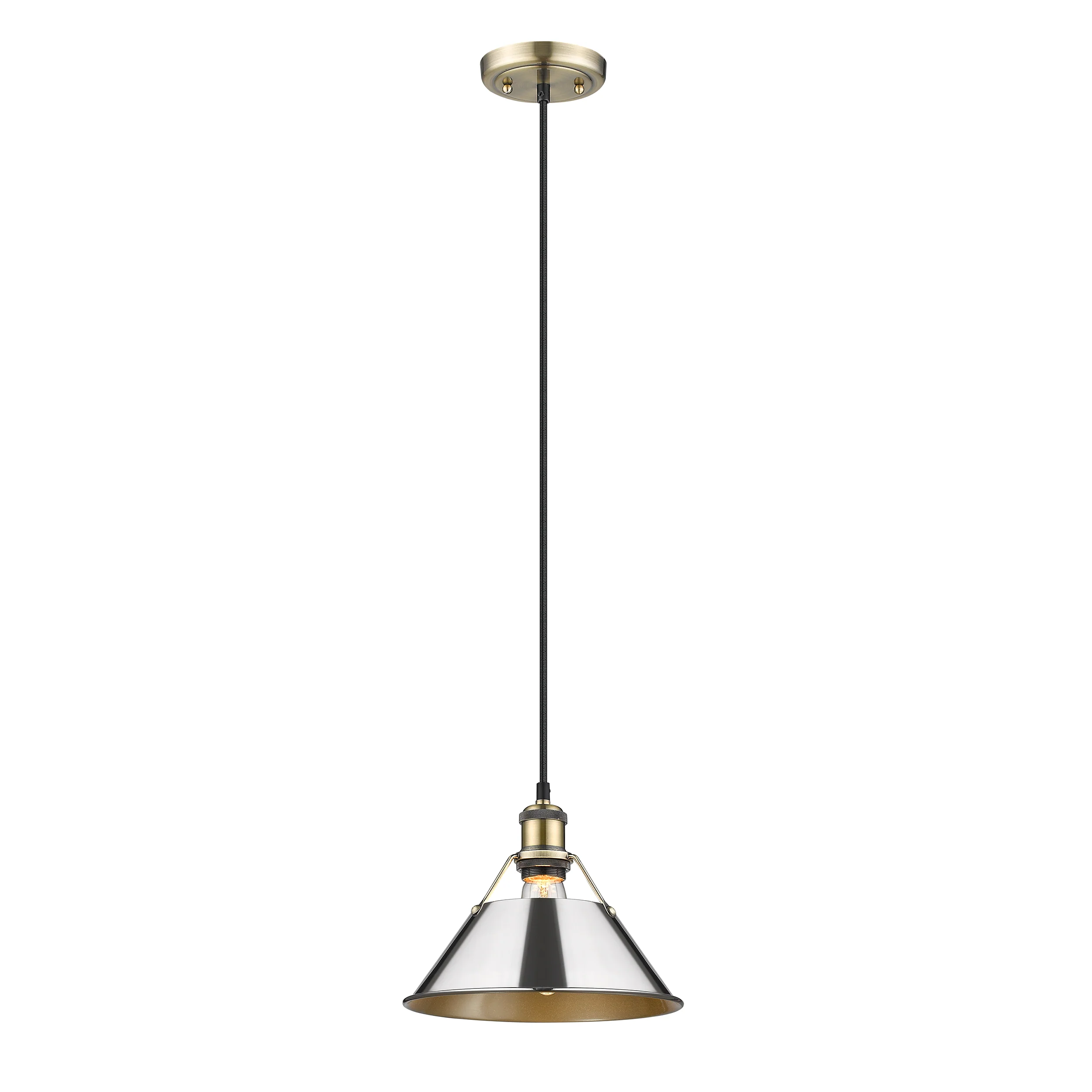 Orwell 1-light 10in Pendant in Aged Brass and Chrome shade - Image 2