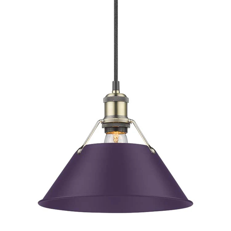 Orwell 1-light 10in Pendant in Aged Brass and Exotic Purple shade