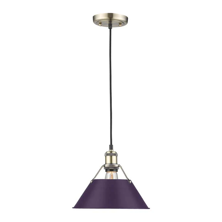 Orwell 1-light 10in Pendant in Aged Brass and Exotic Purple shade - Image 2