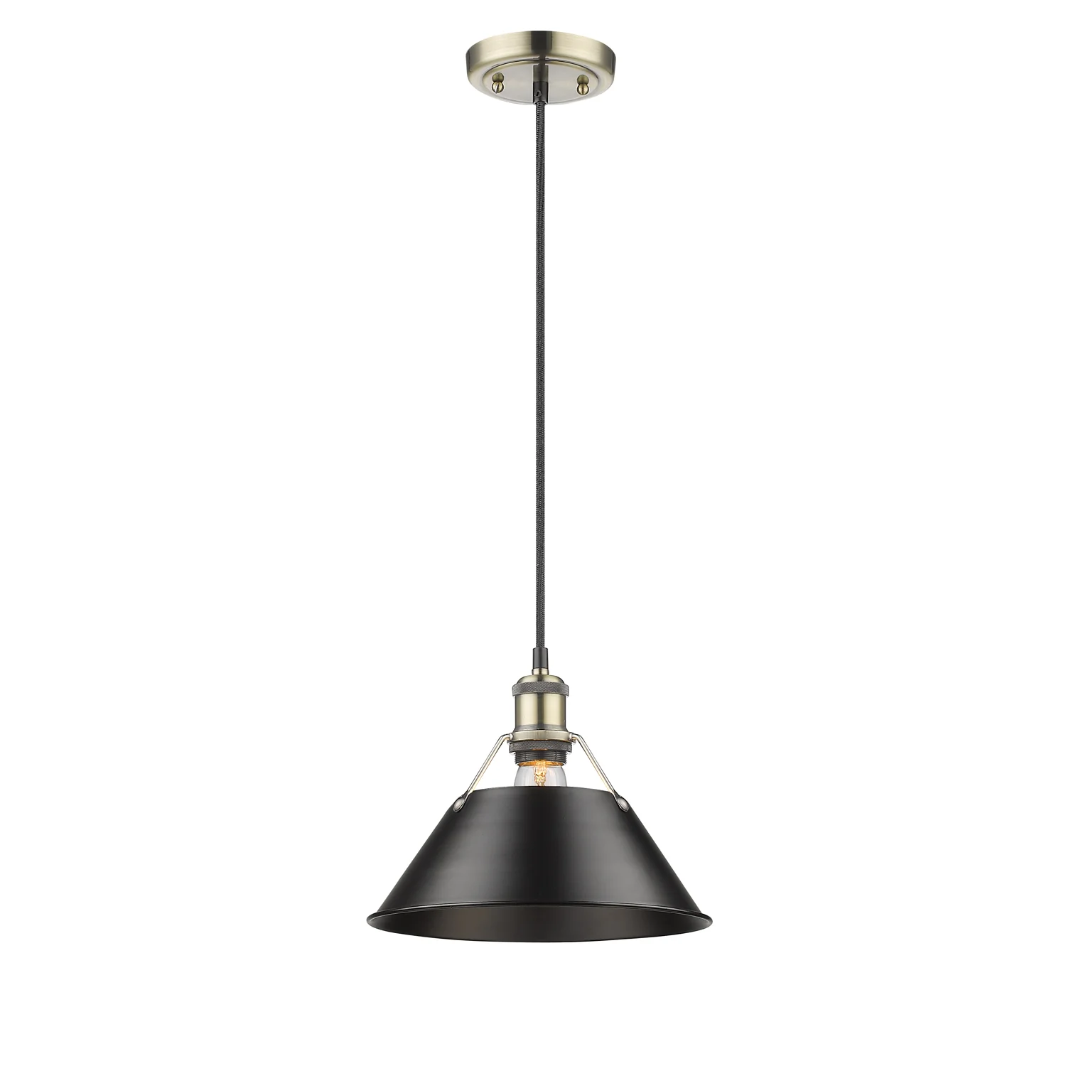 Orwell 1-light 10in Pendant in Aged Brass and Matte Black shade - Image 2