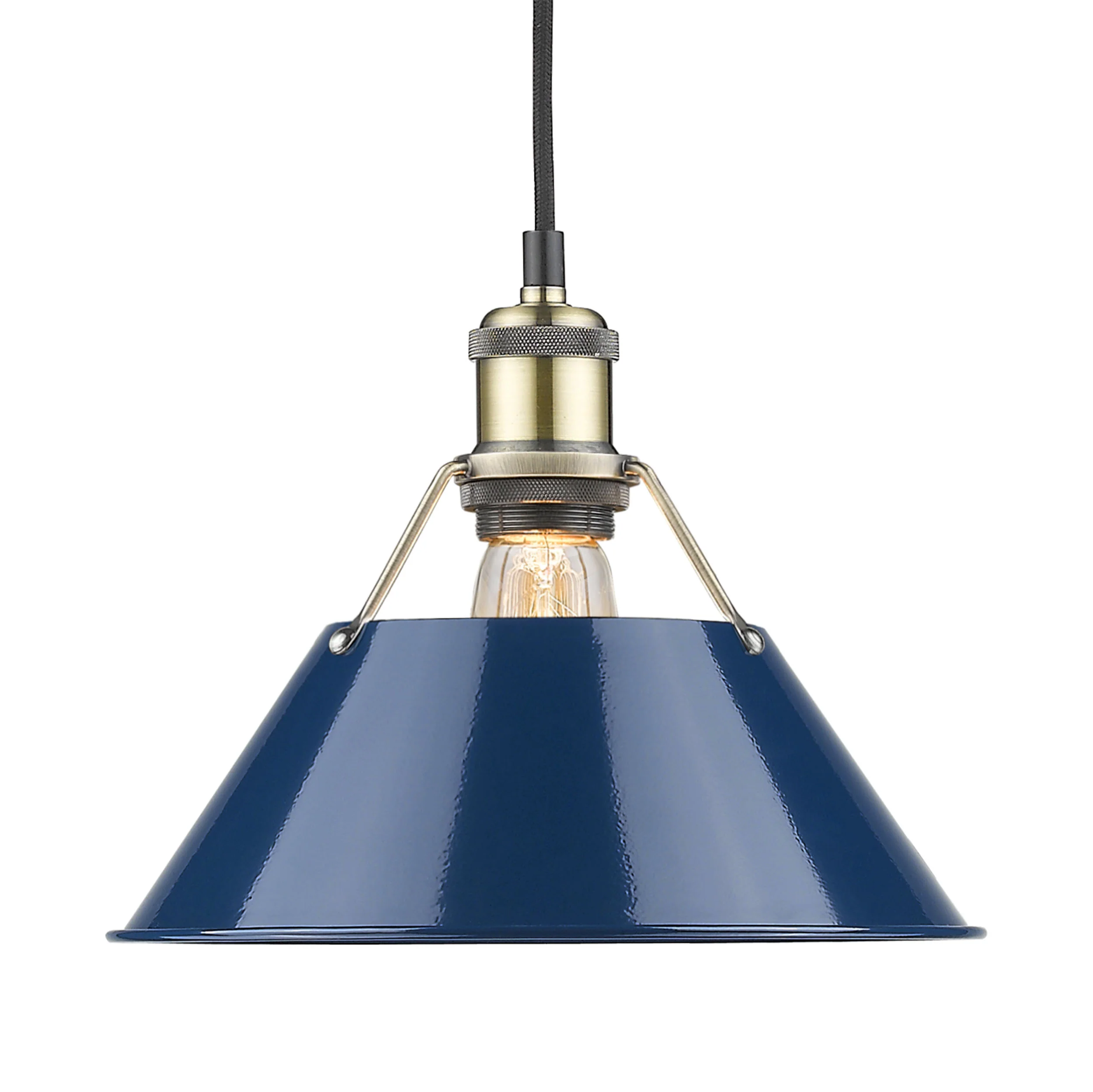 Orwell 1-light 10in Pendant in Aged Brass and Navy Blue shade