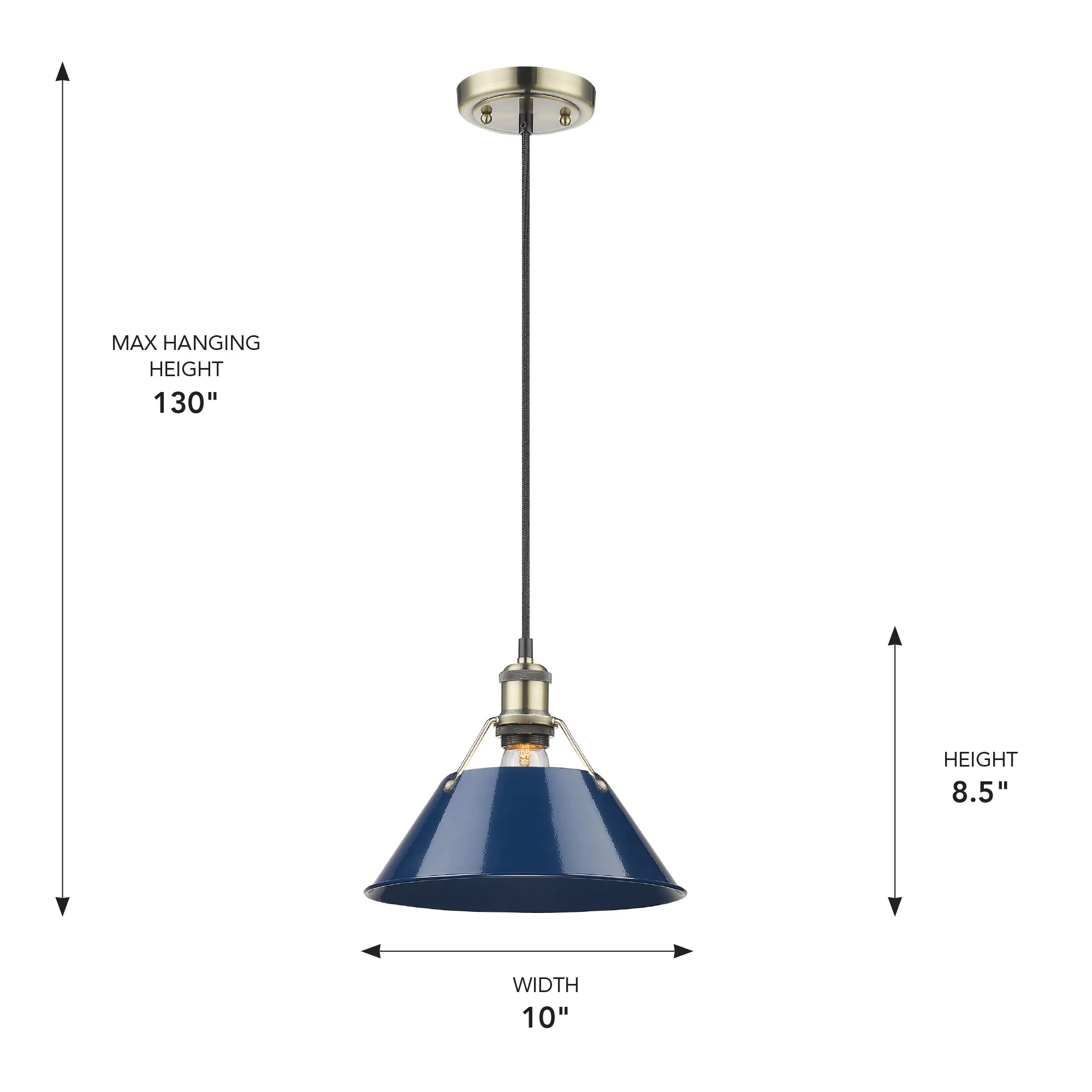 Orwell 1-light 10in Pendant in Aged Brass and Navy Blue shade - Image 3