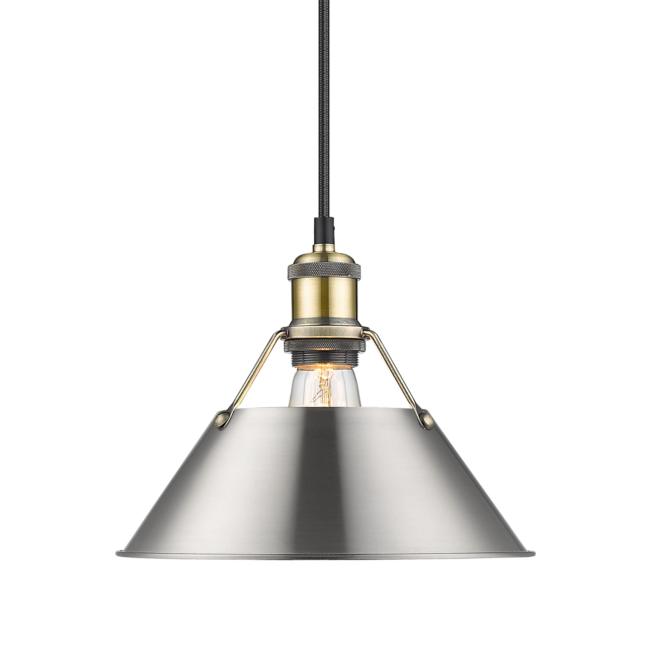 Orwell 1-light 10in Pendant in Aged Brass and Pewter shade