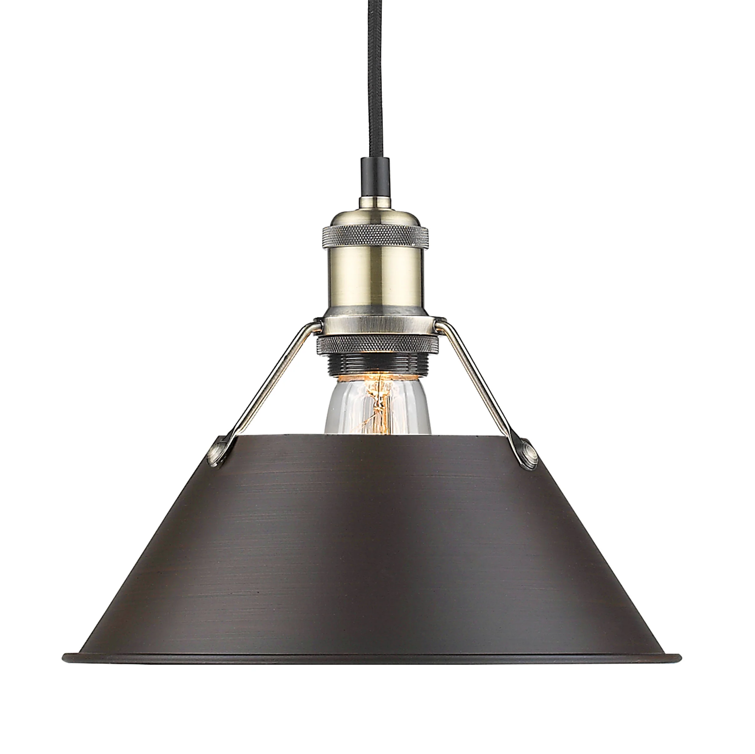 Orwell 1-light 10in Pendant in Aged Brass and Rubbed Bronze shade