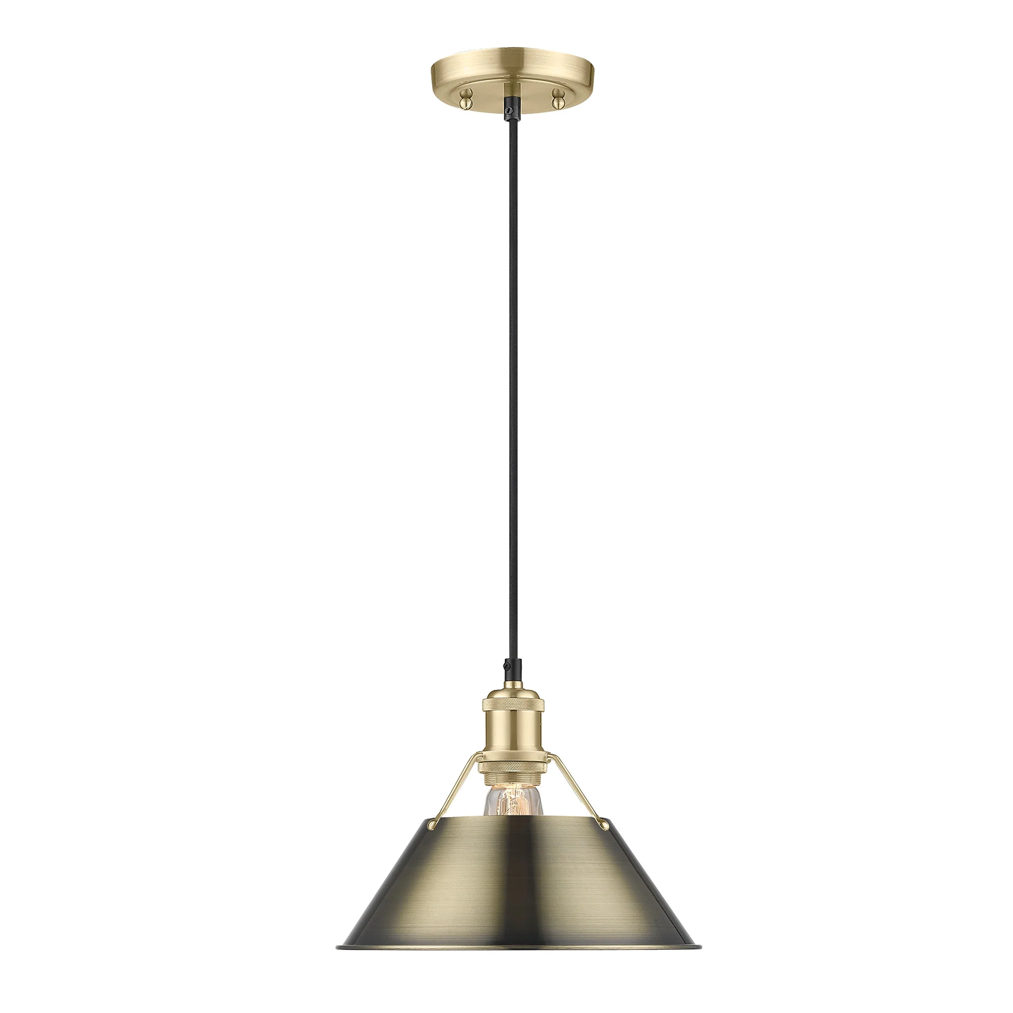Orwell 1-light 10in Pendant in Brushed Champagne Brass and Aged Brass shade - Image 2